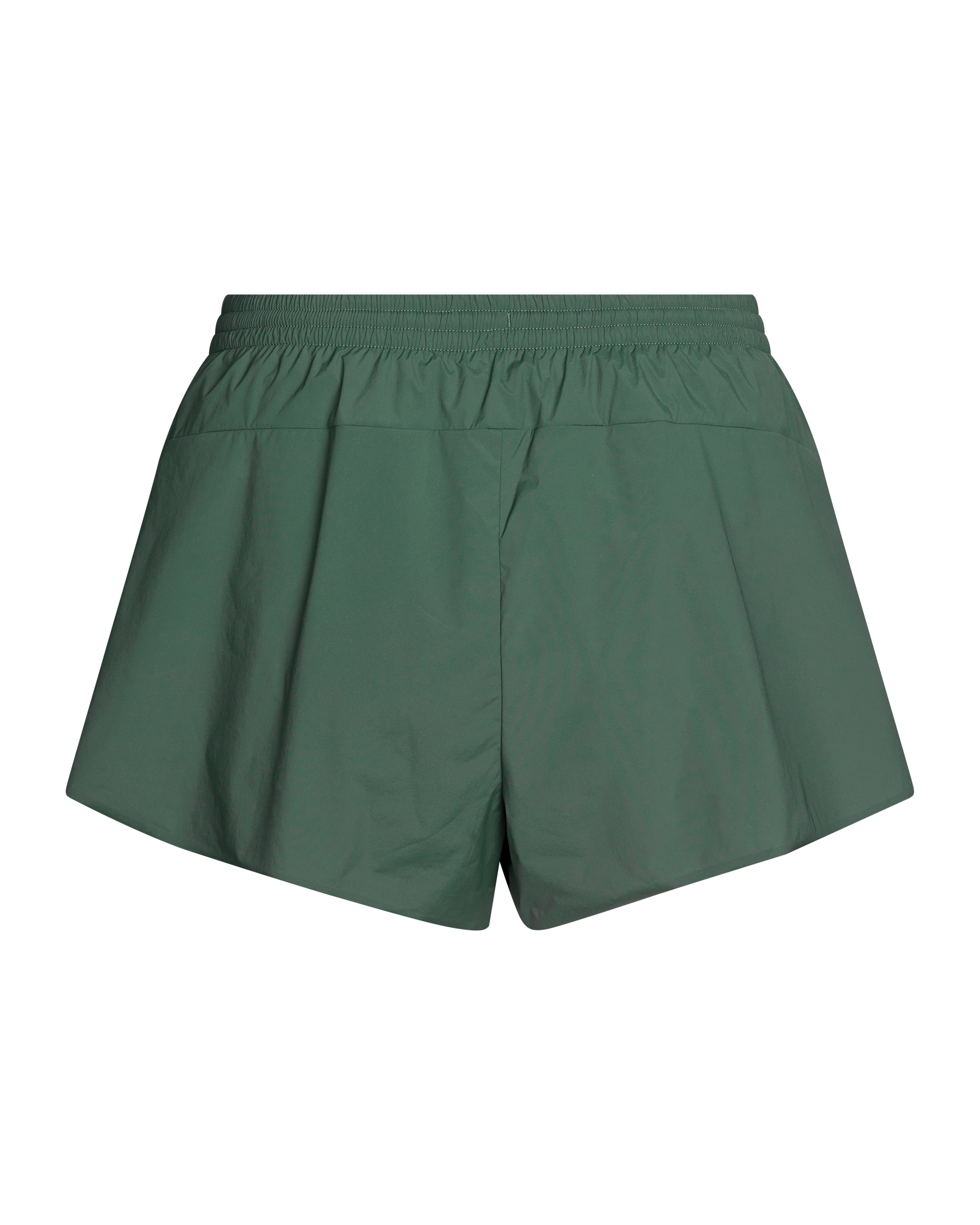 Forest Green Balance women's shorts, rear flat lay with elastic waistband