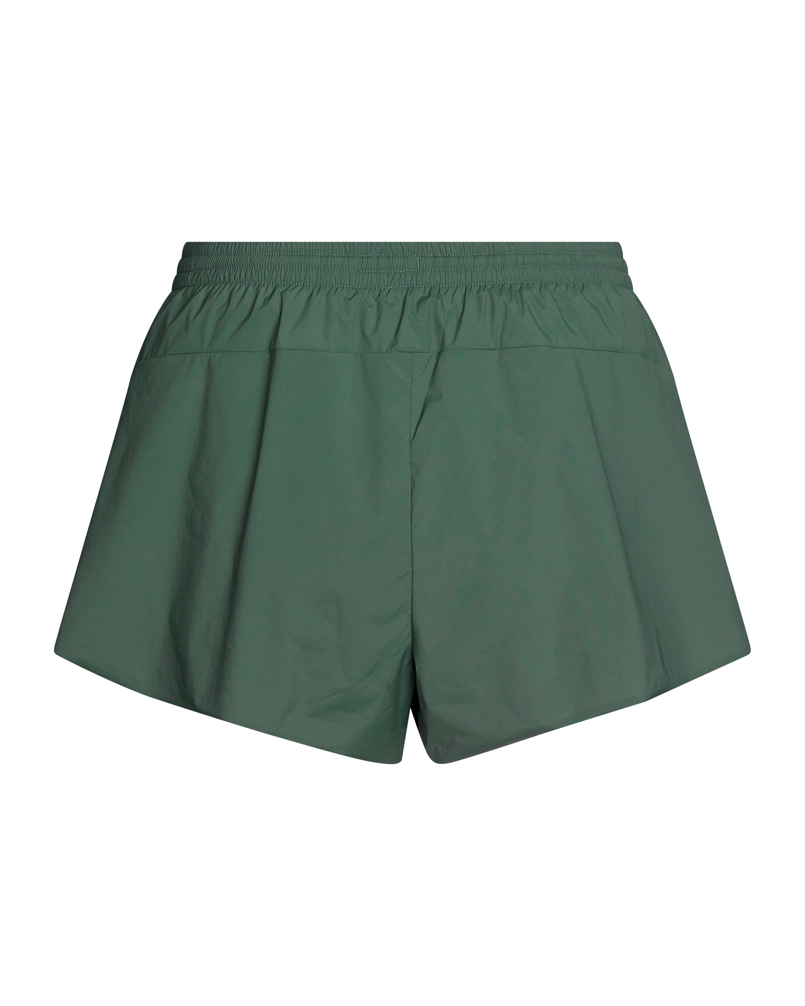 Forest Green Balance women's shorts, rear flat lay with elastic waistband