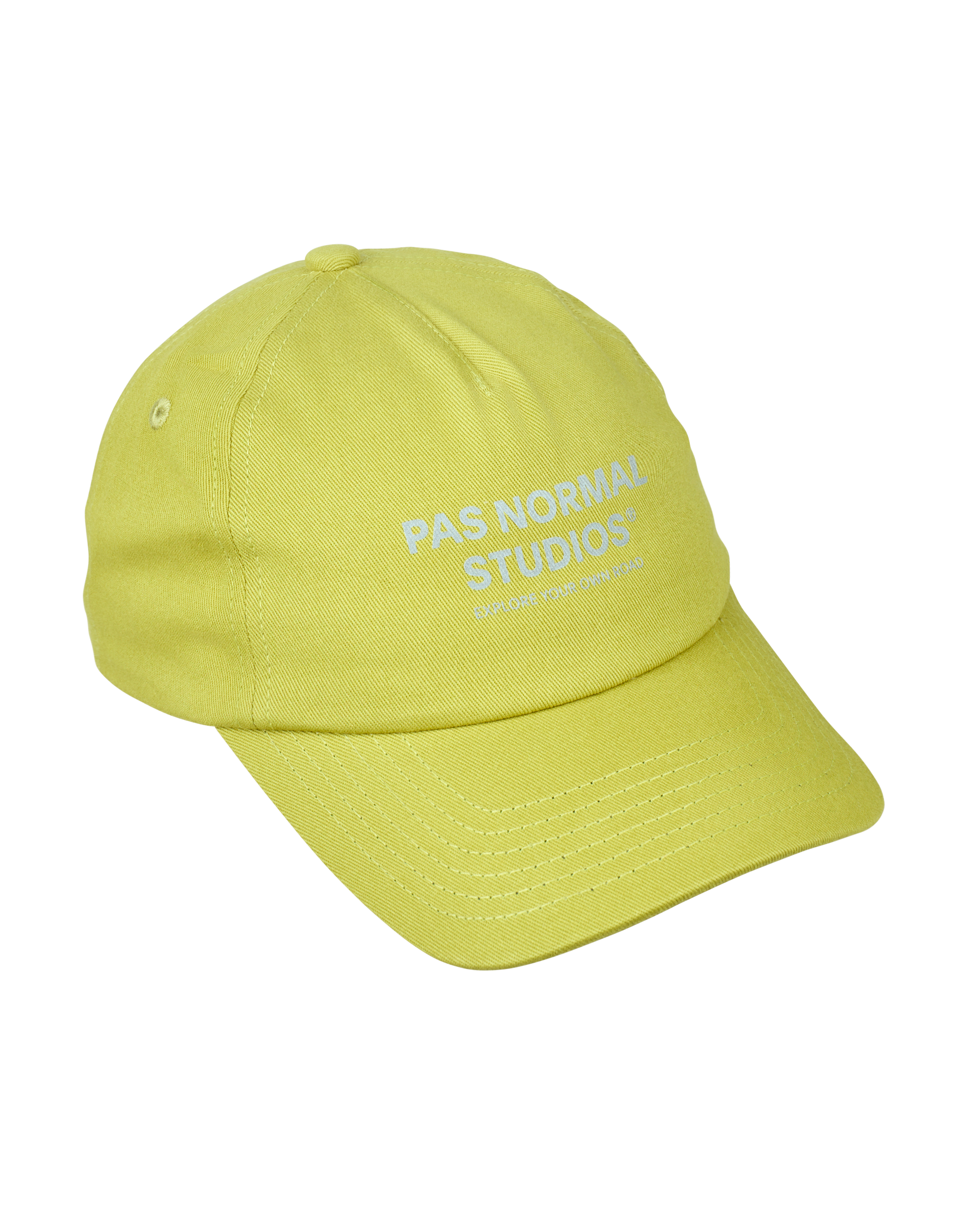 Yellow Off-Race Cotton cap, three-quarter view with white embroidered logo