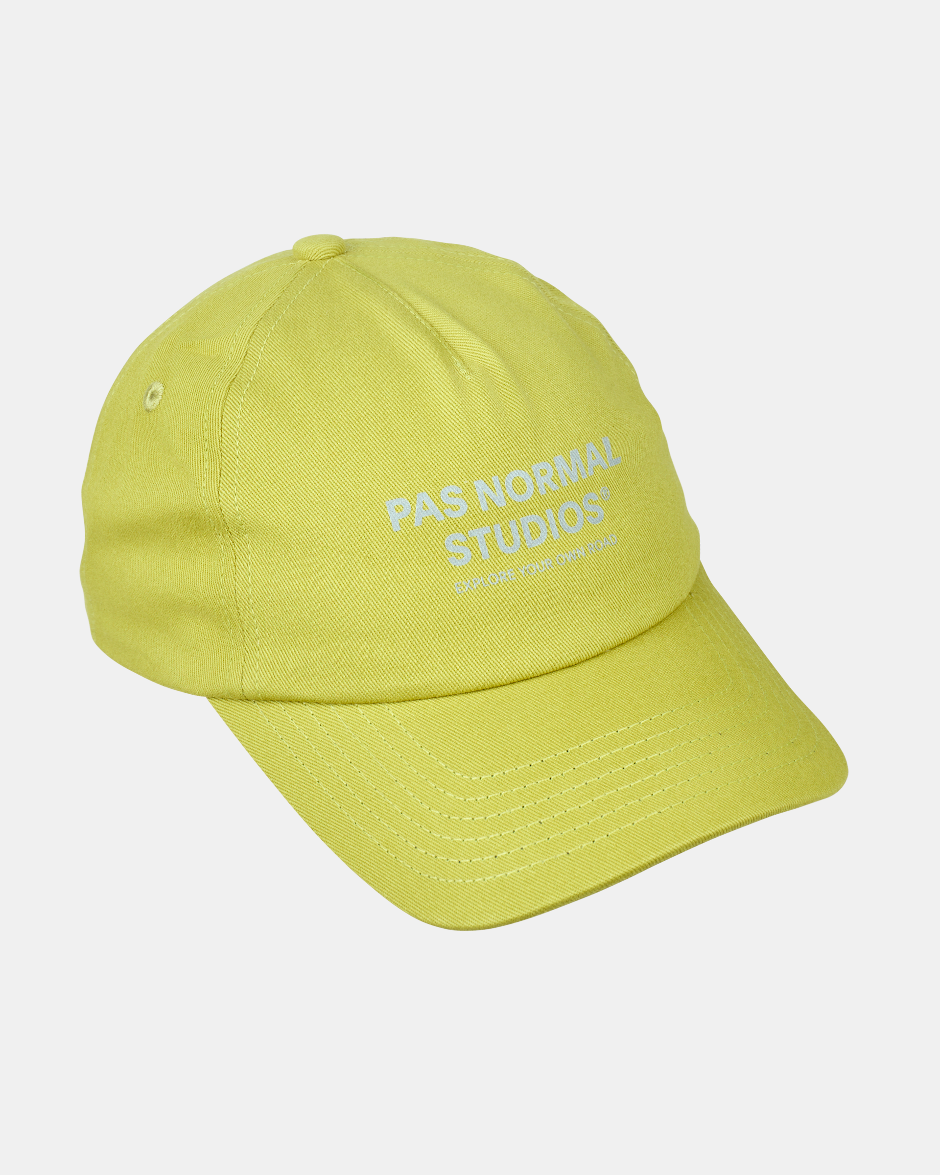 Yellow Off-Race Cotton cap, three-quarter view with white embroidered logo