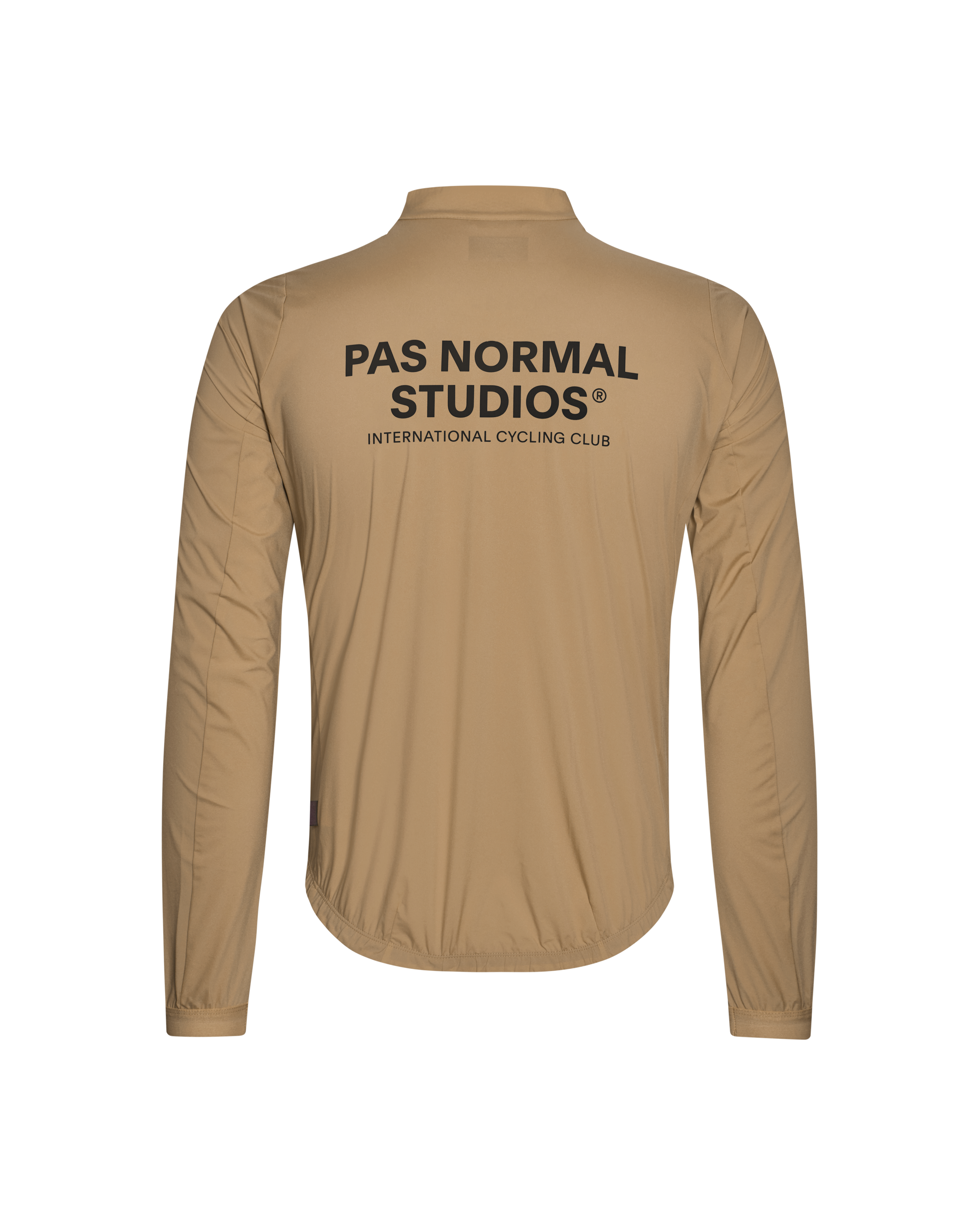 Camel Mechanism Stow Away jacket, rear view with black logo print