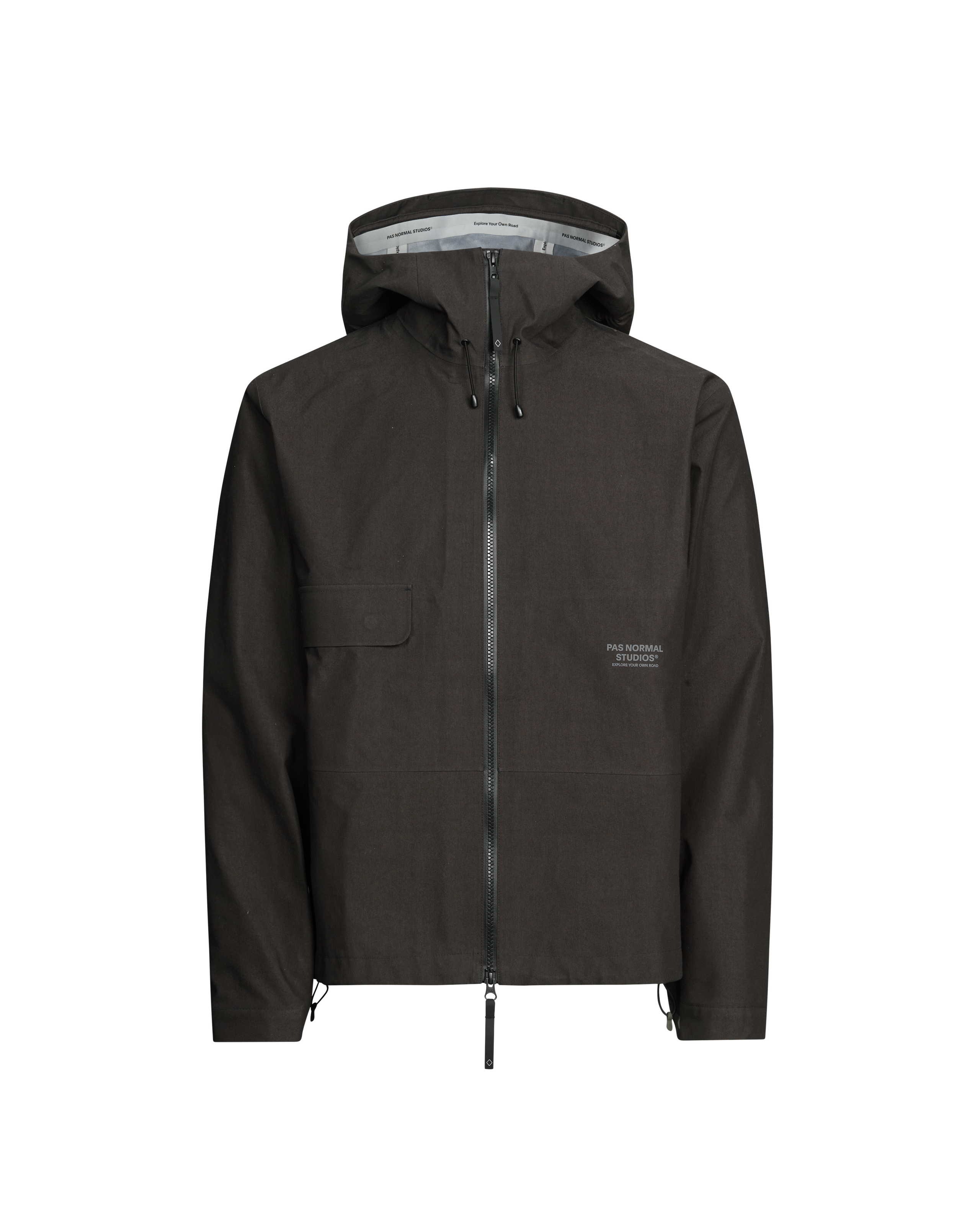 Dark Olive Off-Race 3L Cotton Shell jacket, front view with hood and full zip closure