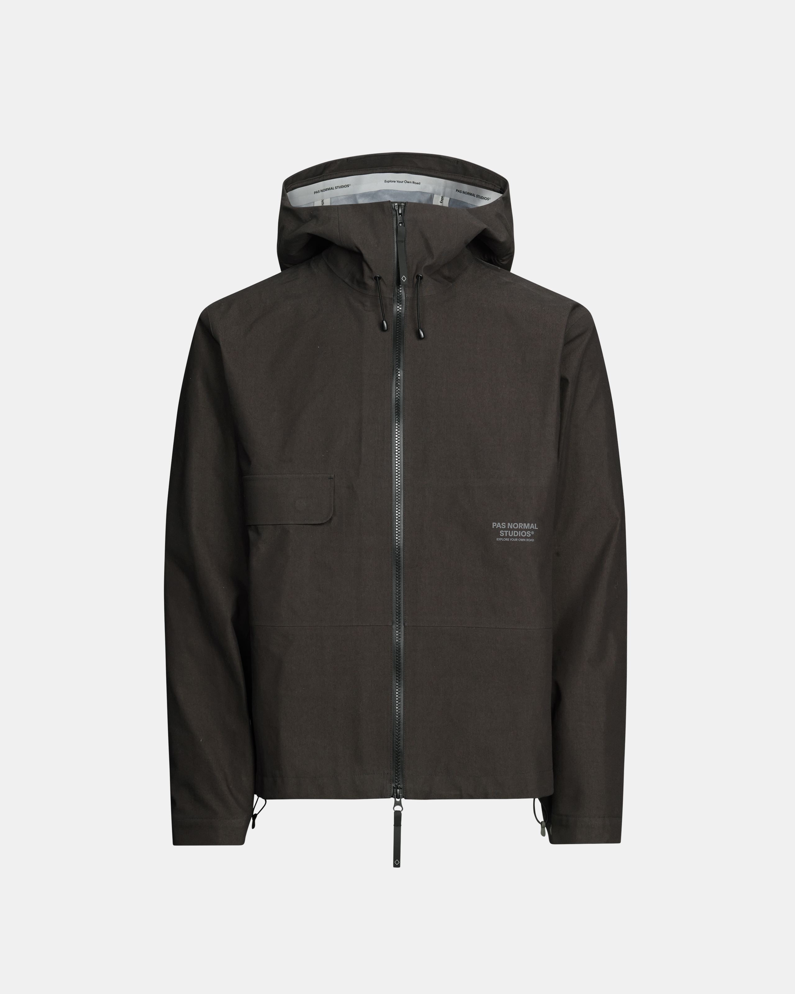 Dark Olive Off-Race 3L Cotton Shell jacket, front view with hood and full zip closure
