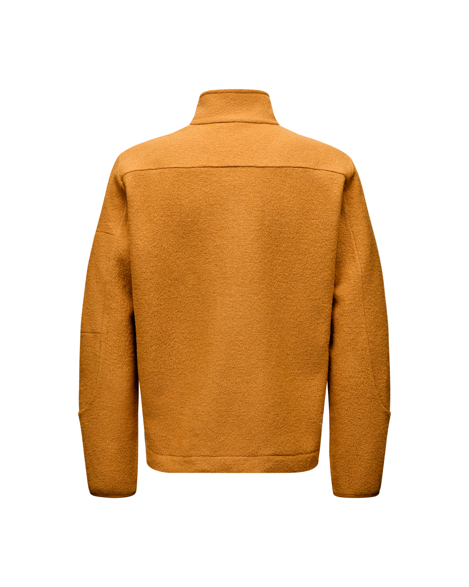 Ochre Off-Race Boiled Wool Half-Zip jacket, rear flat lay with funnel collar
