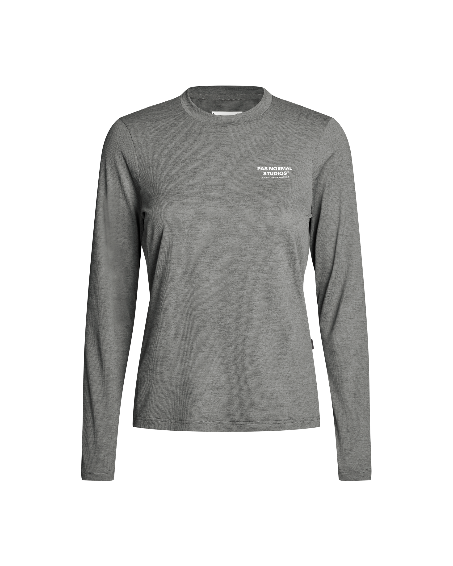 Grey Balance long sleeve t-shirt, front view with white chest logo