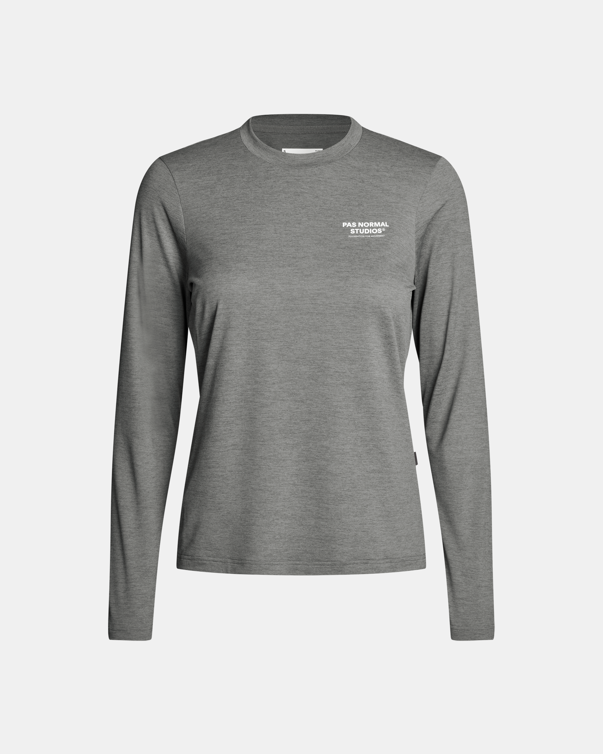 Grey Balance long sleeve t-shirt, front view with white chest logo