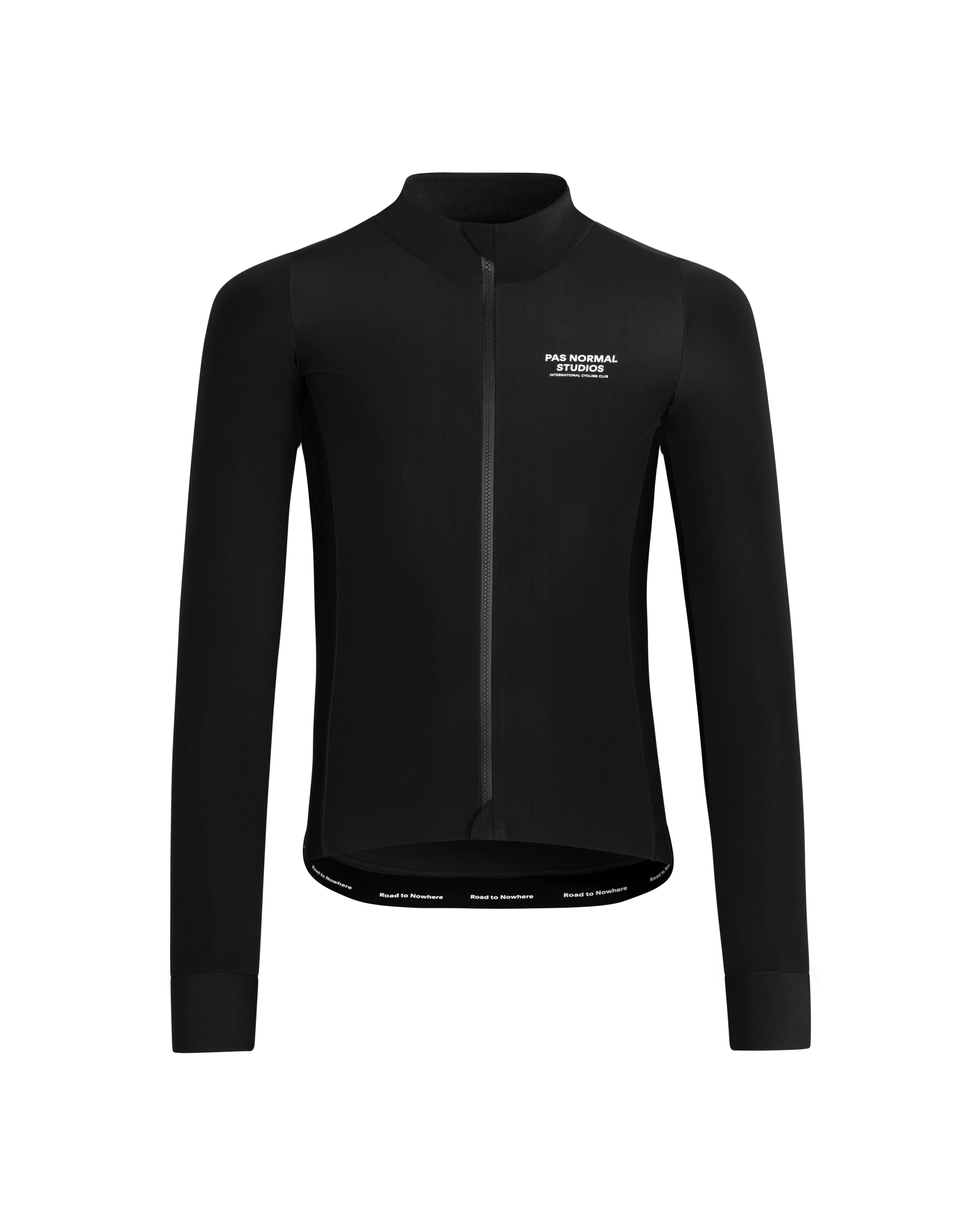 Black Mechanism Thermal long sleeve cycling jersey, front view with white chest logo