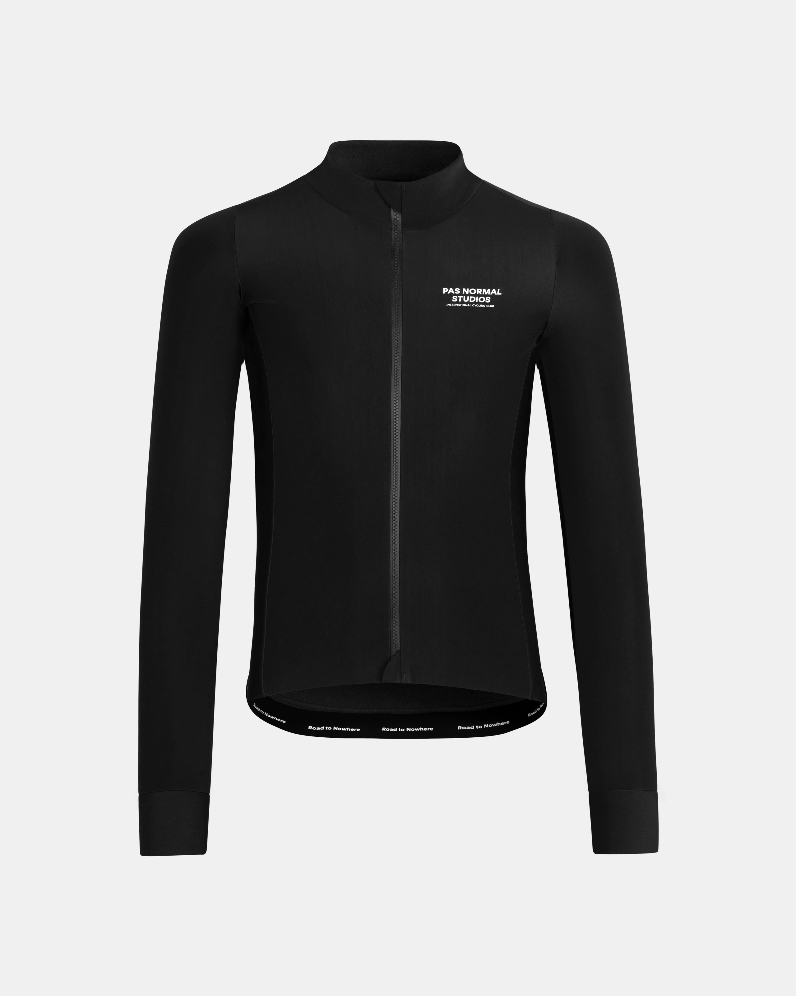 Black Mechanism Thermal long sleeve cycling jersey, front view with white chest logo