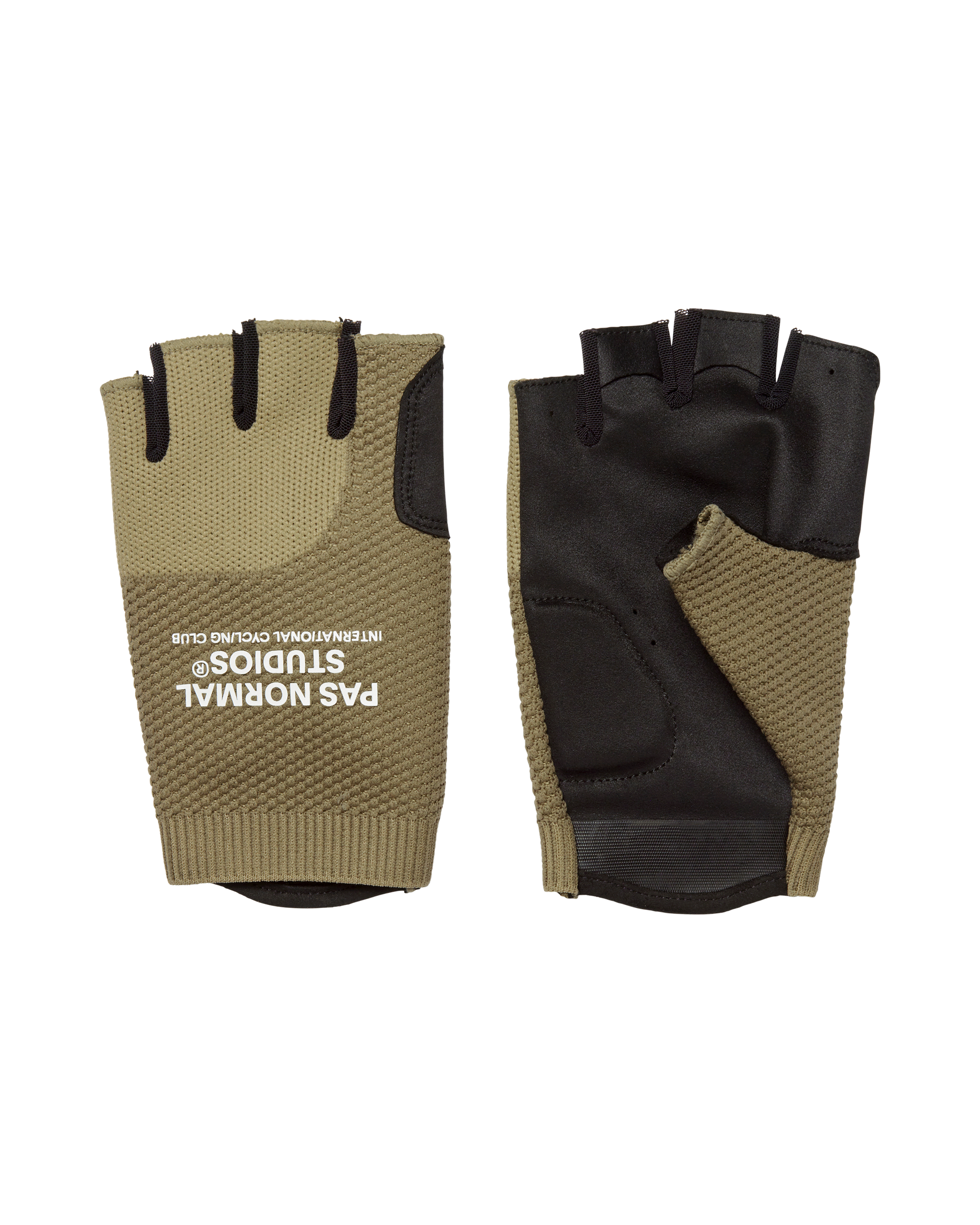 Earth Escapism cycling mitts, pair showing palm and back with knitted cuffs