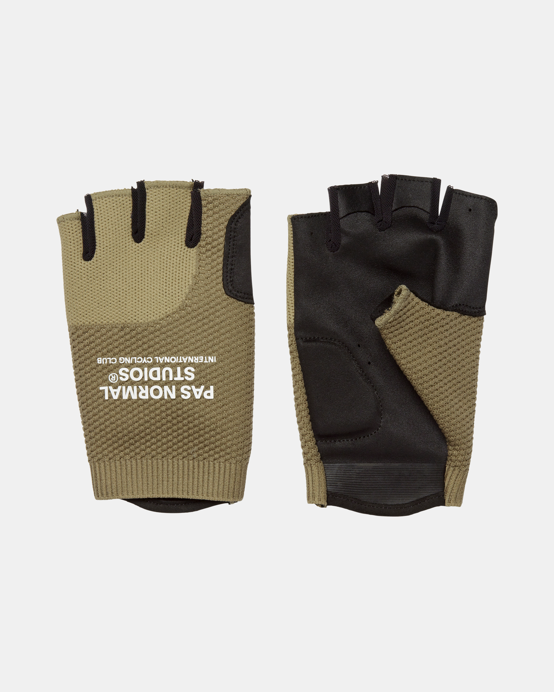 Earth Escapism cycling mitts, pair showing palm and back with knitted cuffs