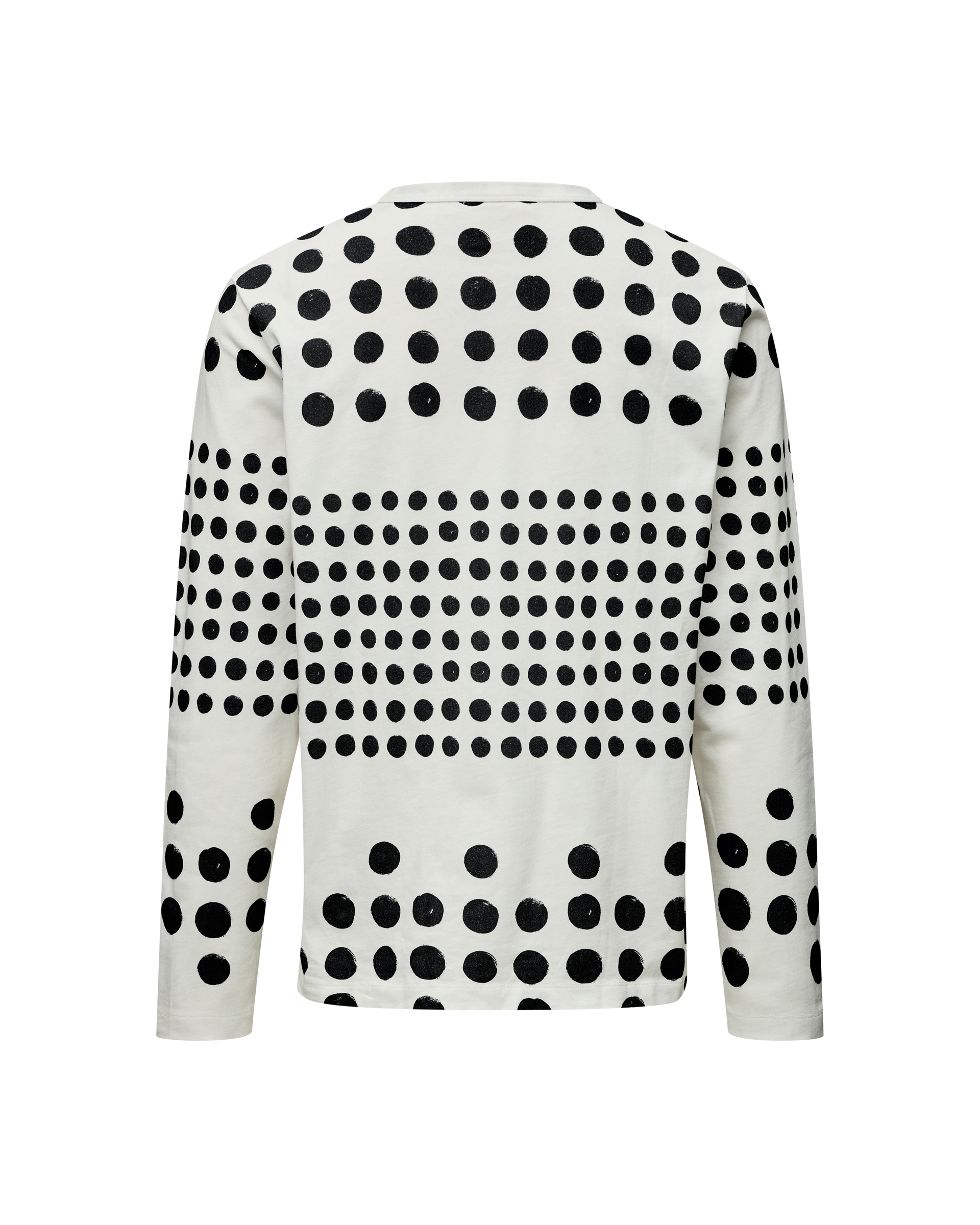 Off White Off-Race Graphic long sleeve t-shirt, rear view with black polka dot pattern