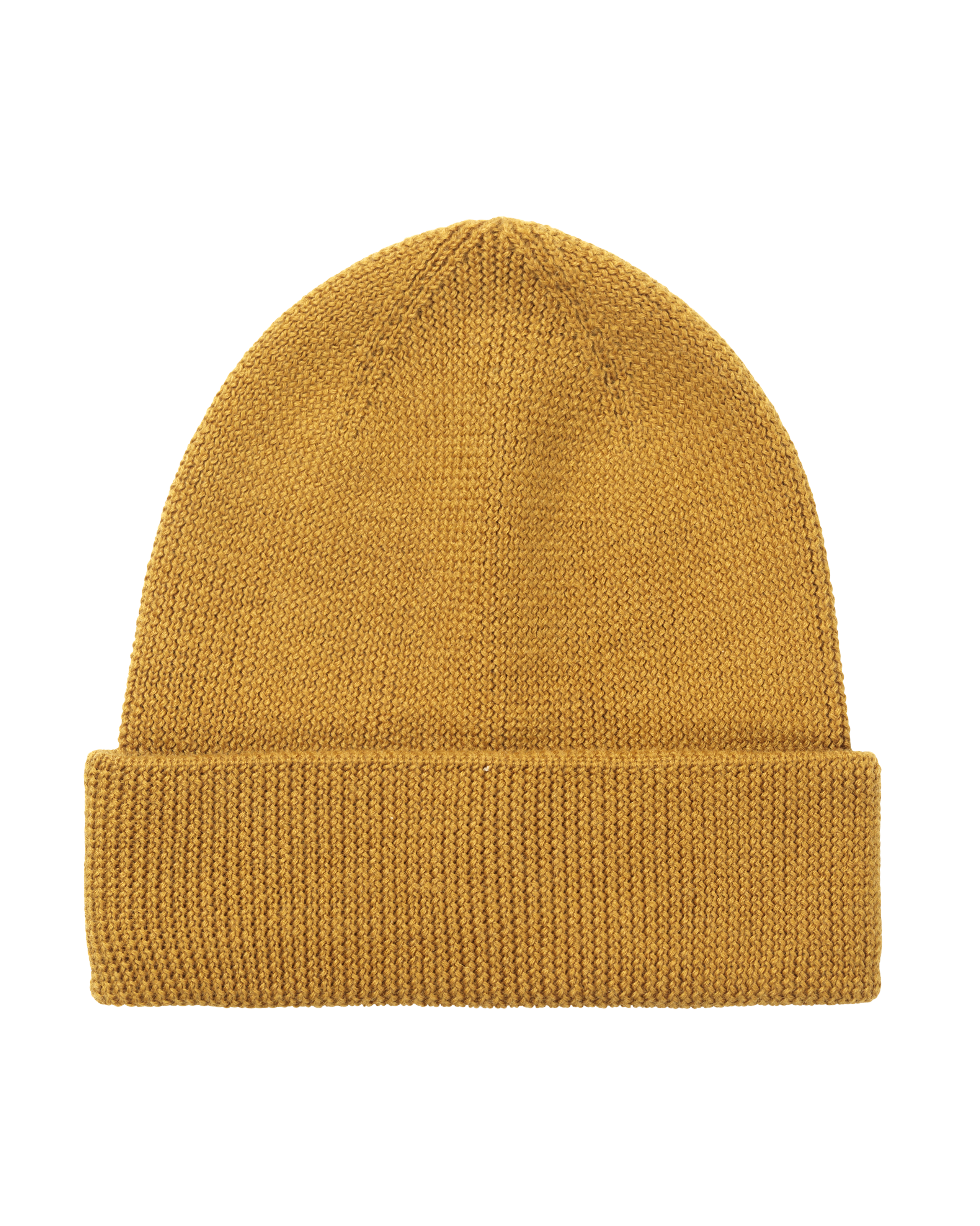Yellow Off-Race Heavy Knit beanie, front view with ribbed cuff