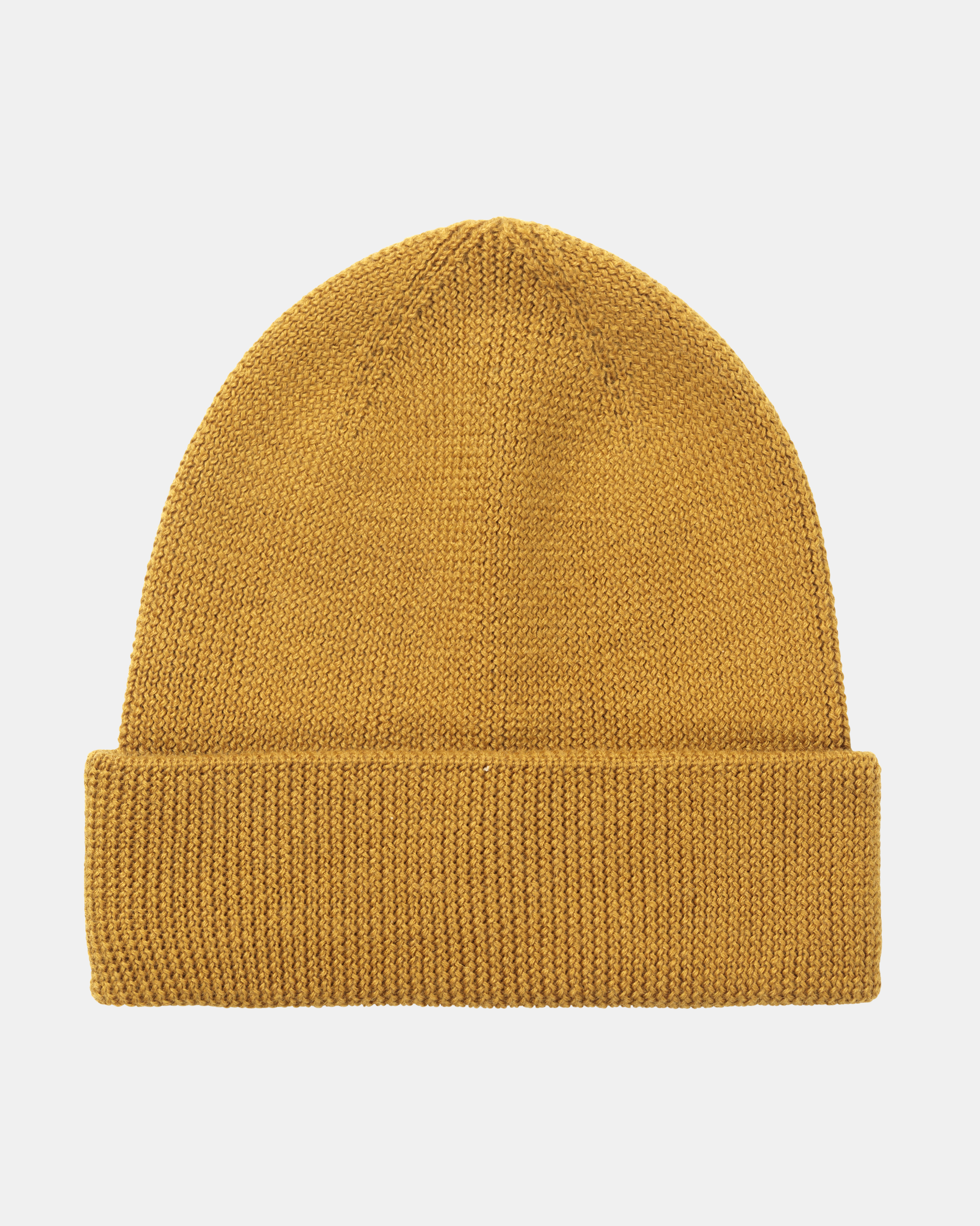 Yellow Off-Race Heavy Knit beanie, front view with ribbed cuff
