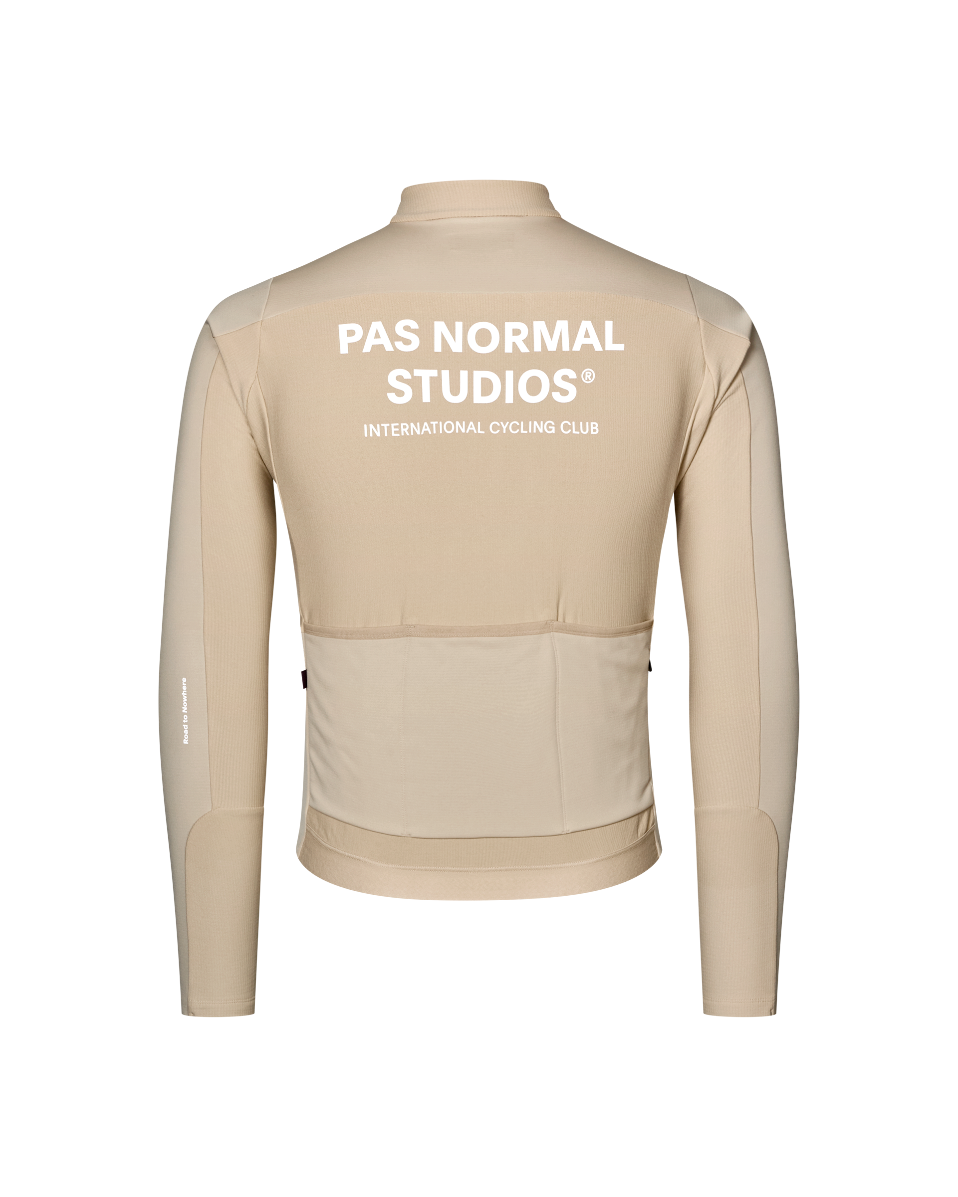 Linen Mechanism Thermal Long Sleeve cycling jersey, rear flat lay with white back logo print