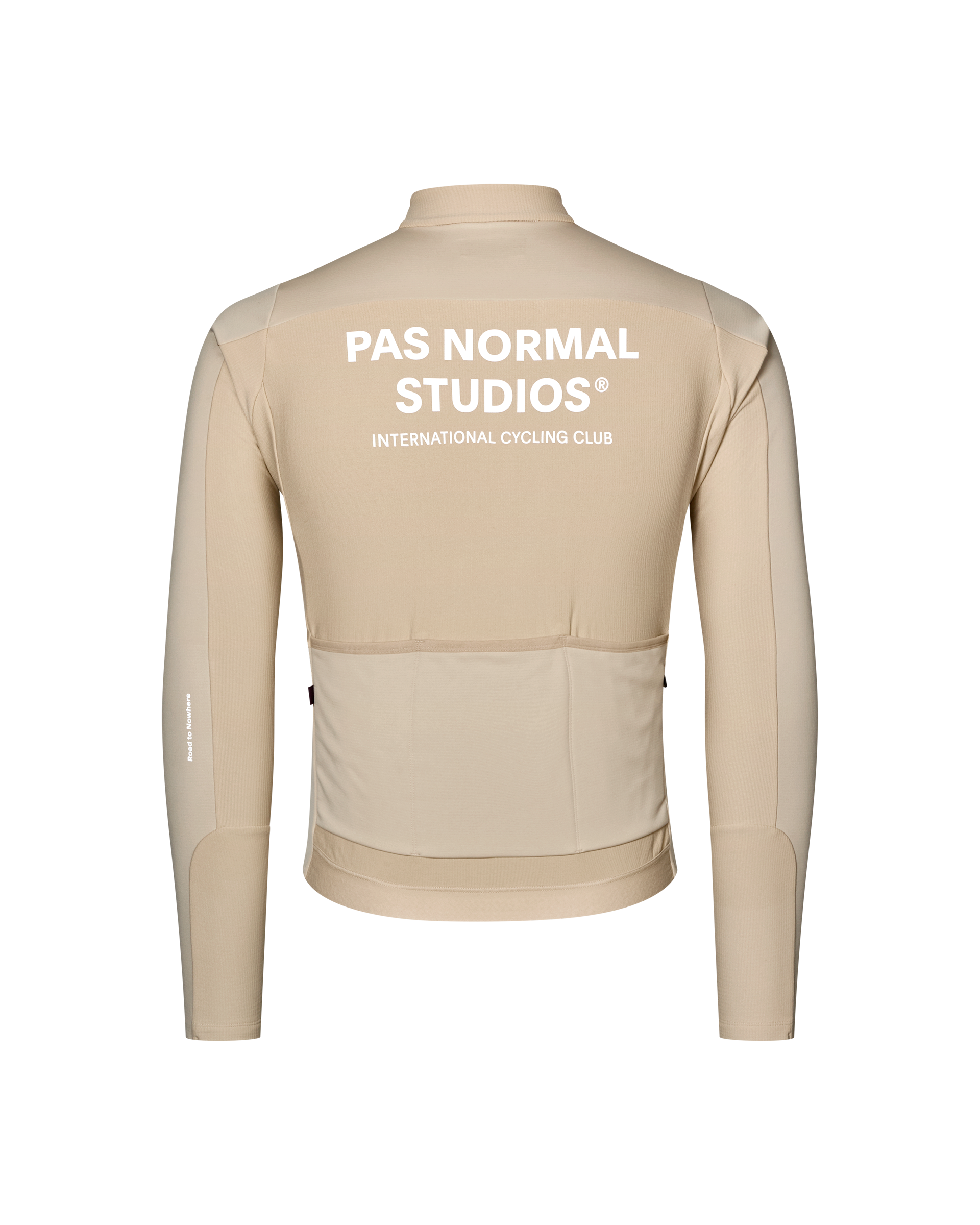 Linen Mechanism Thermal Long Sleeve cycling jersey, rear flat lay with white back logo print