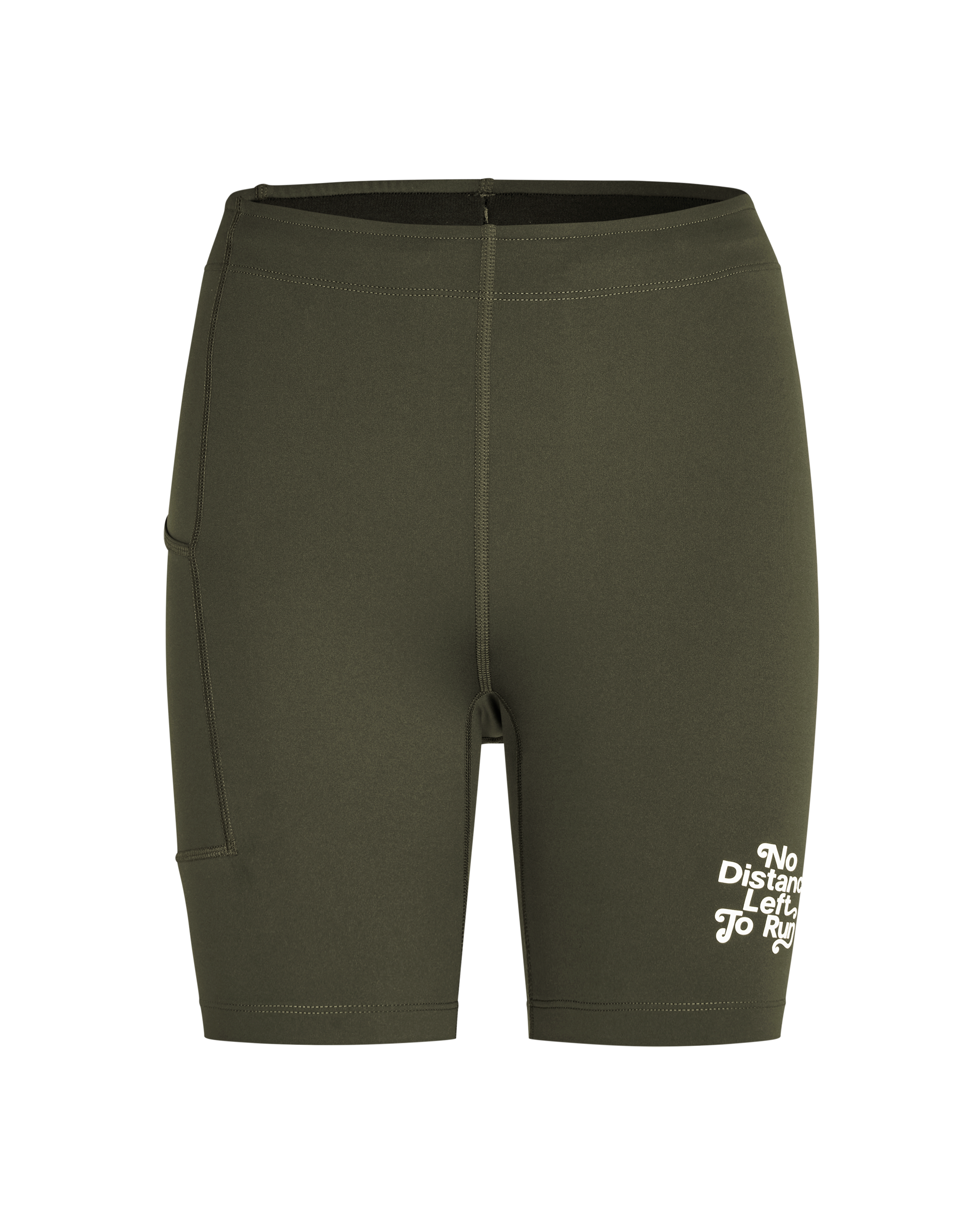 Dark Olive Balance short tights, front flat lay with white leg print