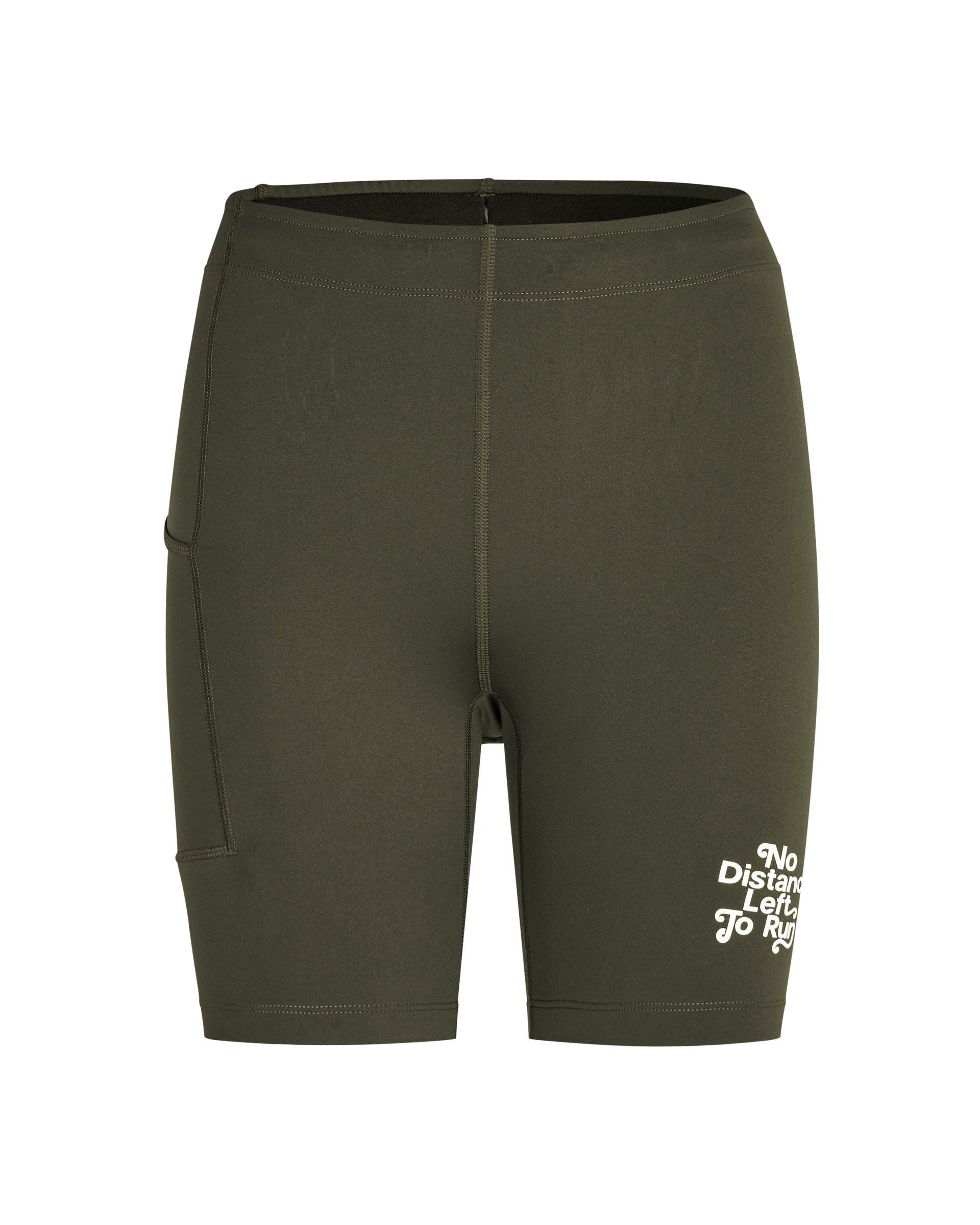 Dark Olive Balance short tights, front flat lay with white leg print