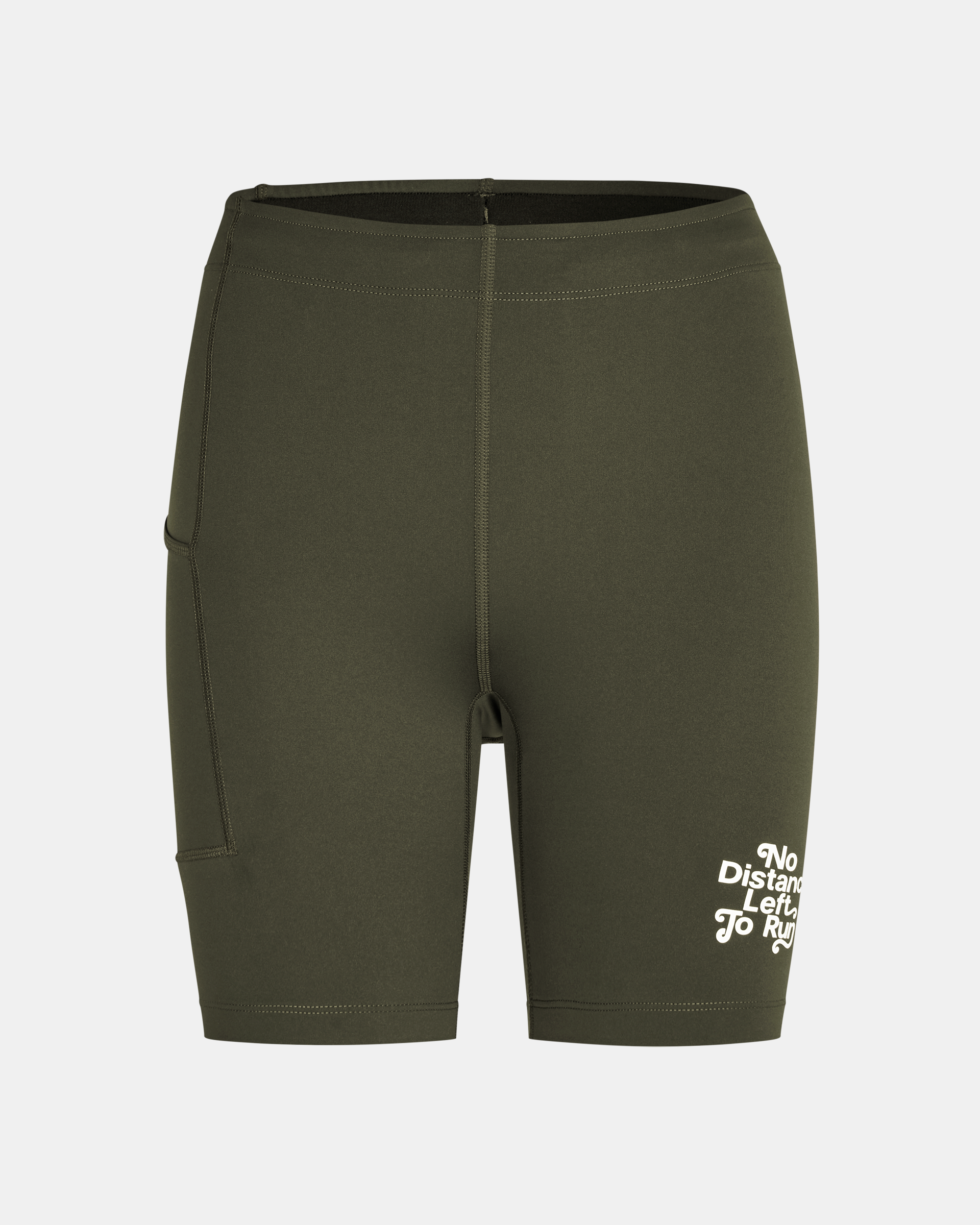 Dark Olive Balance short tights, front flat lay with white leg print
