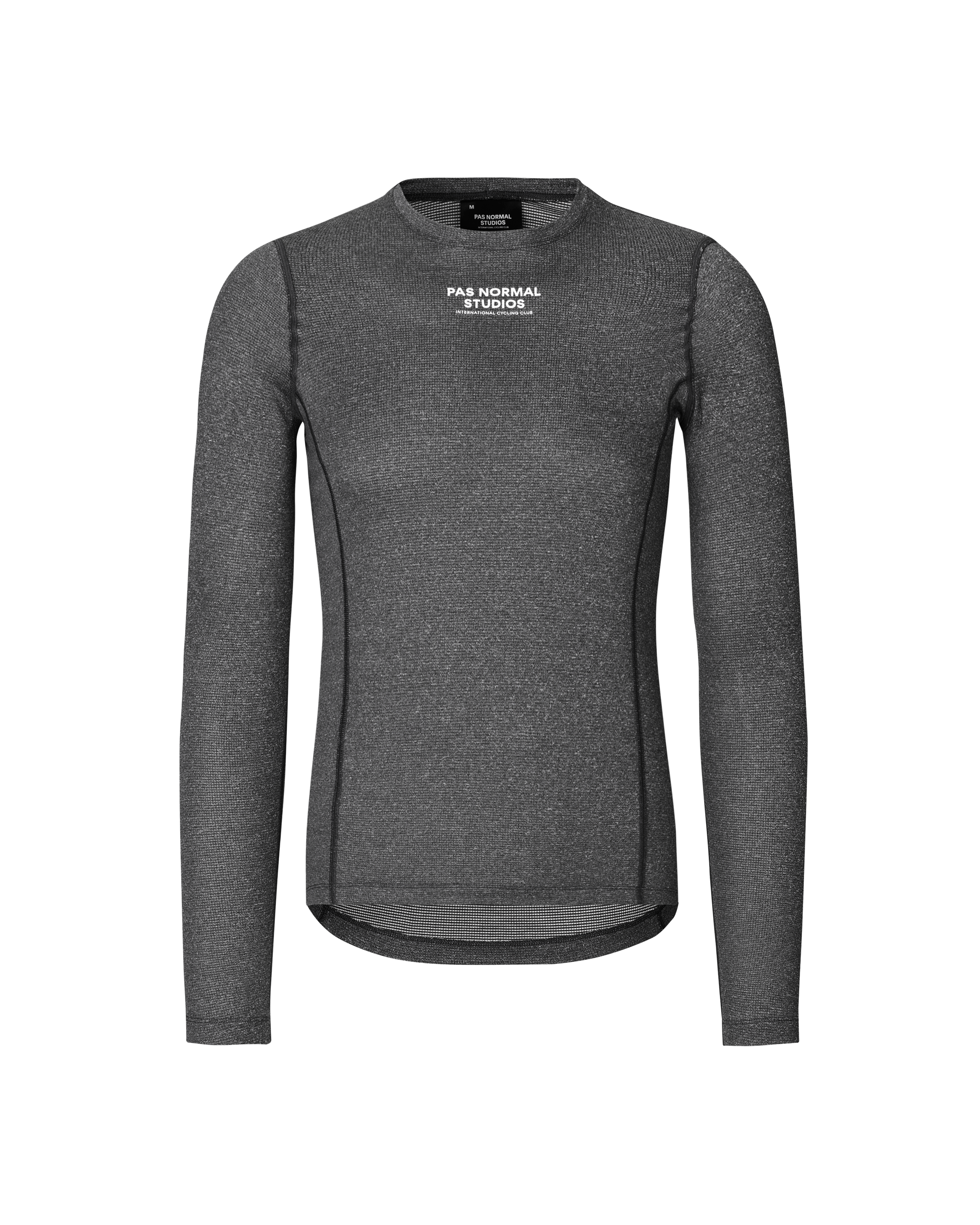 Grey Mid long sleeve base layer, front view with white chest logo