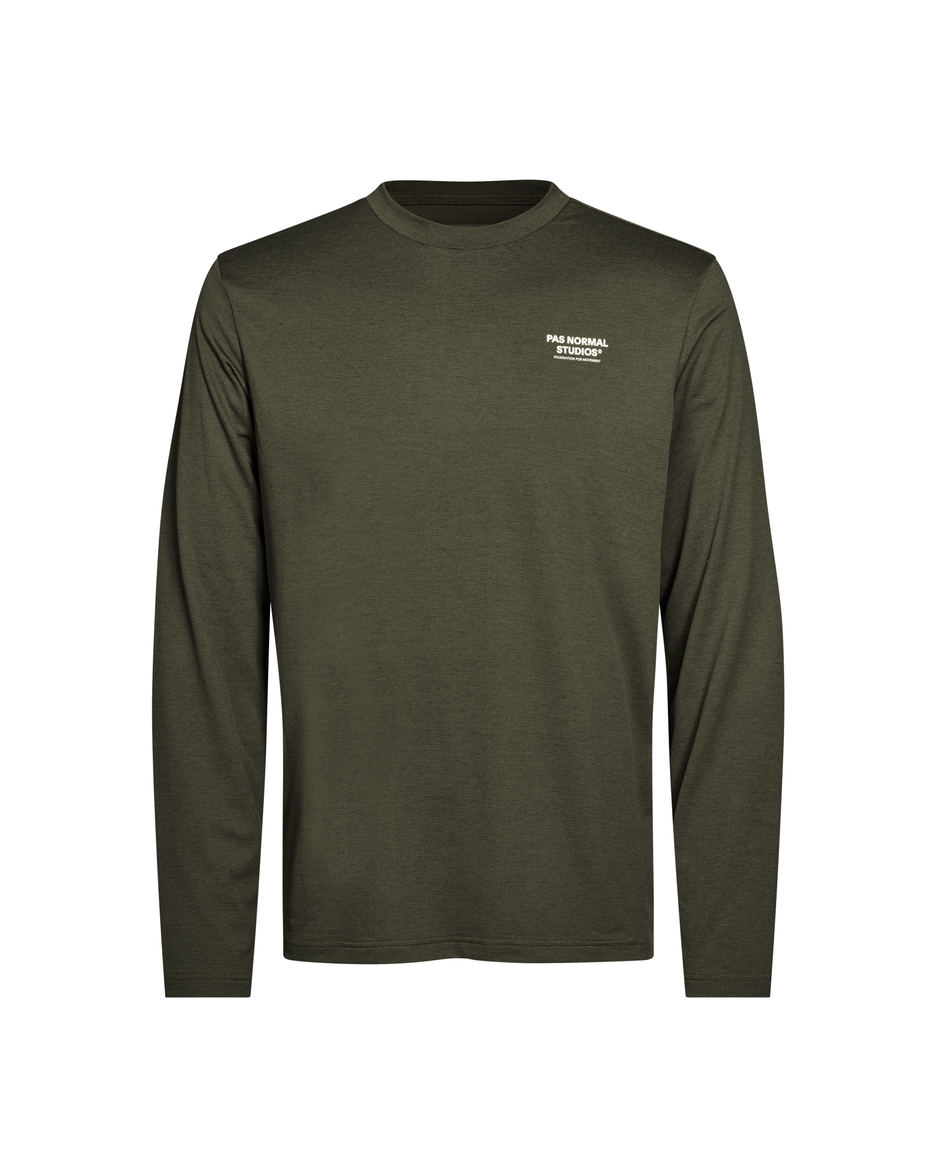 Dark Olive Balance long sleeve t-shirt, front view with white chest logo