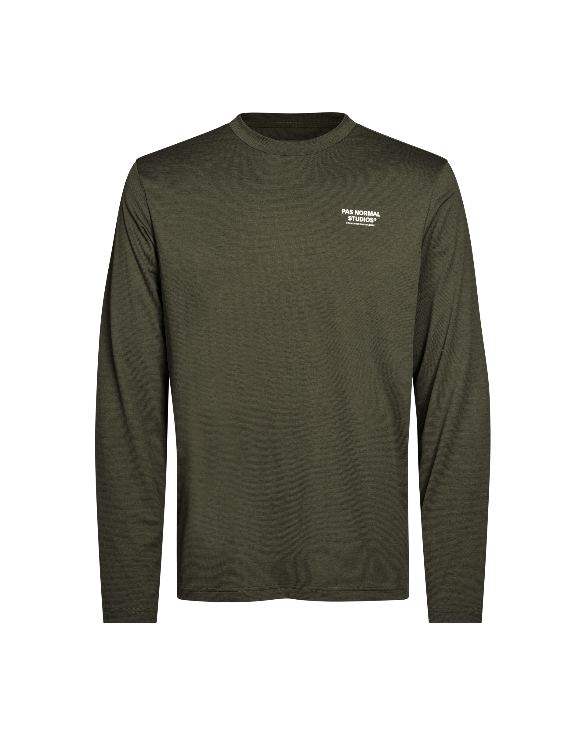 Dark Olive Balance long sleeve t-shirt, front view with white chest logo