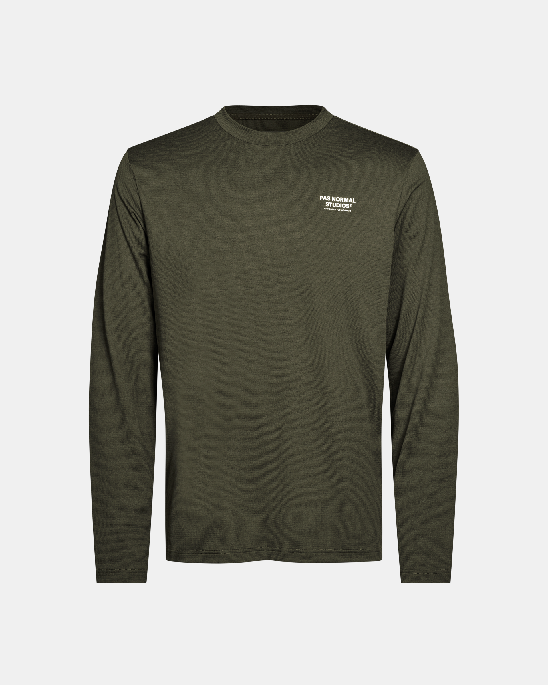 Dark Olive Balance long sleeve t-shirt, front view with white chest logo