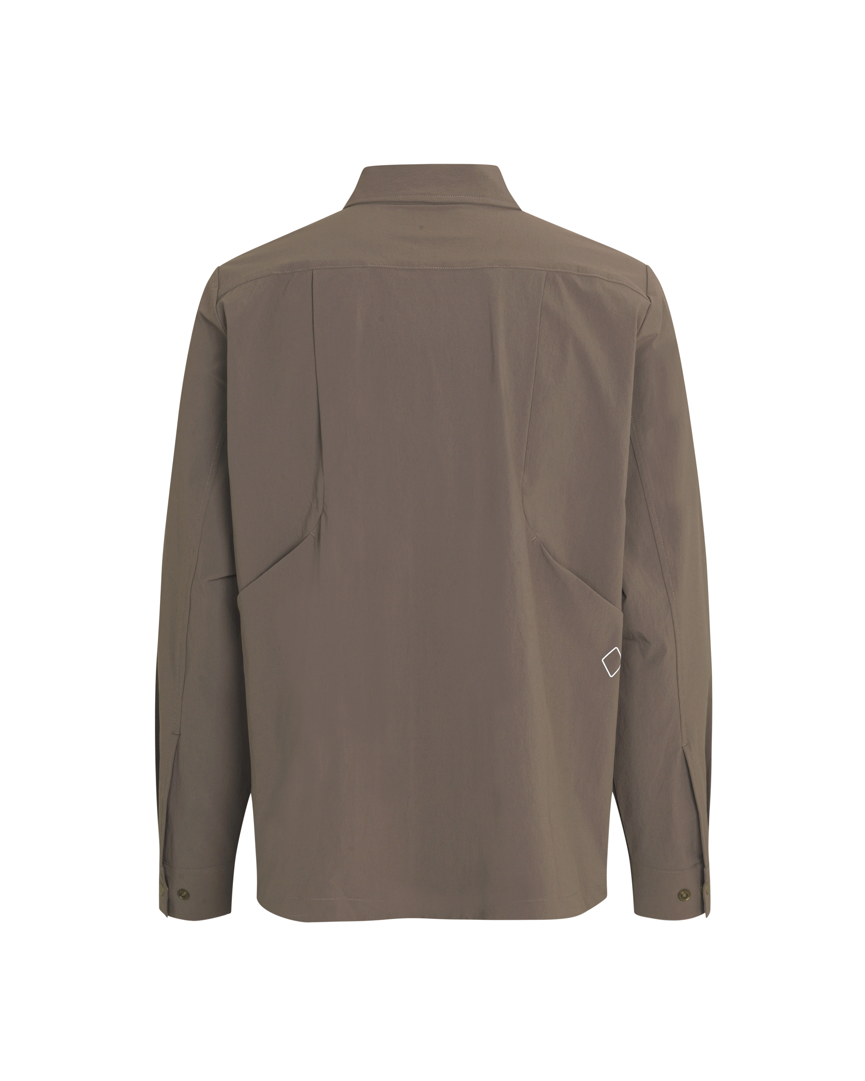 Brown Off-Race Tech Overshirt, rear flat lay with contrast logo detail