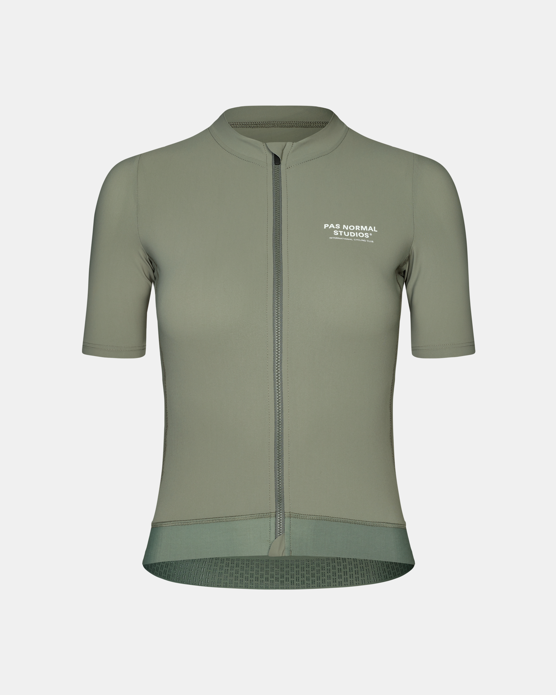 Dark Celeste Essential cycling jersey, front view with full zip and white chest logo