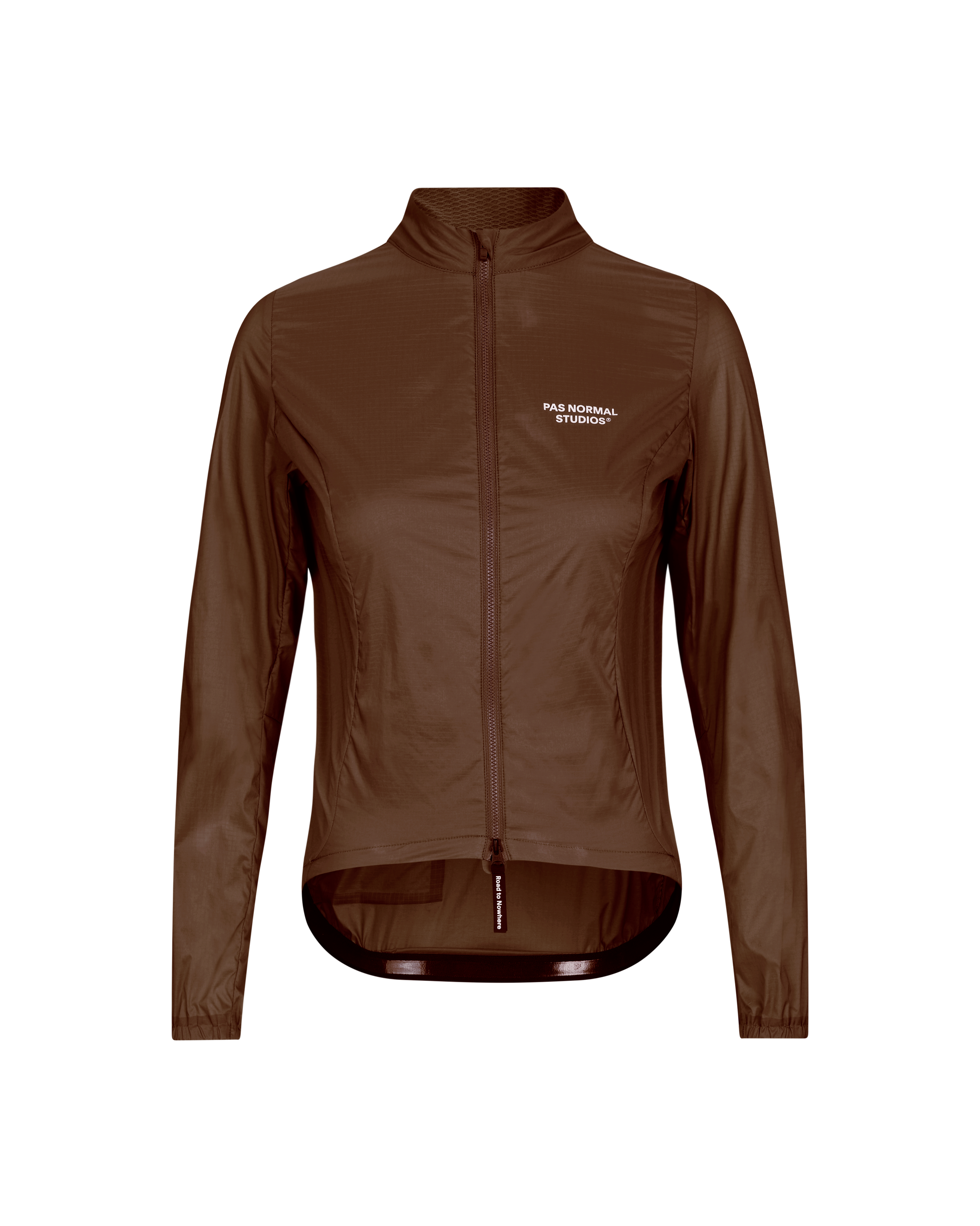 Brown Essential Insulated cycling jacket, front view with white chest logo