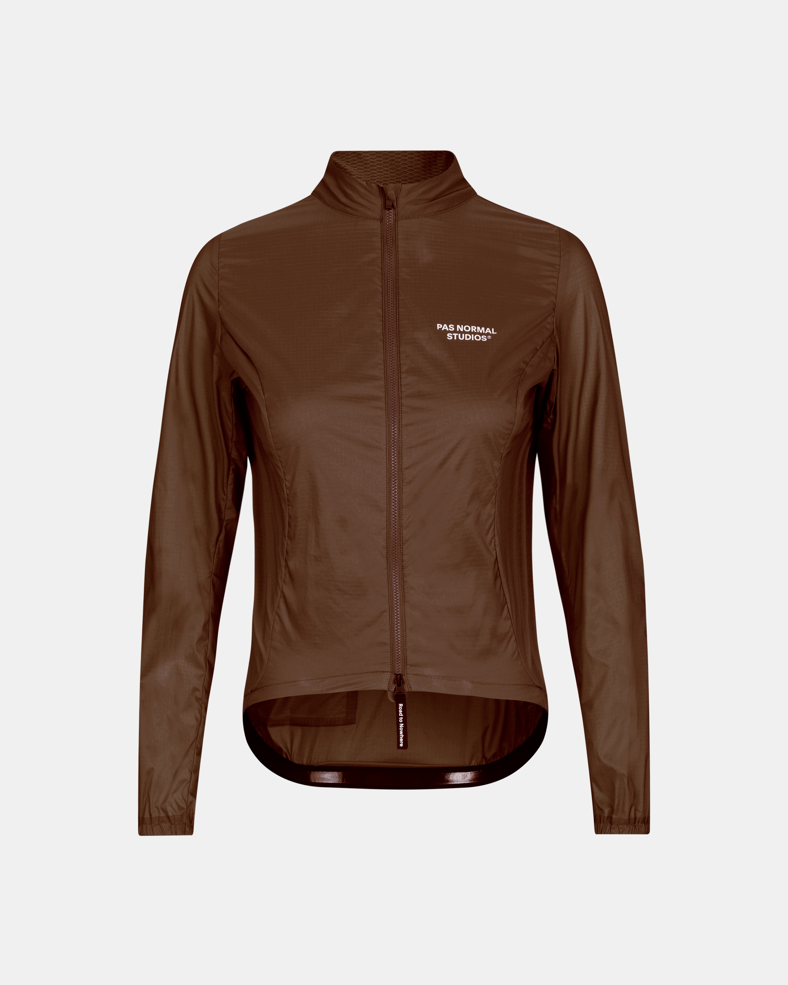 Brown Essential Insulated cycling jacket, front view with white chest logo