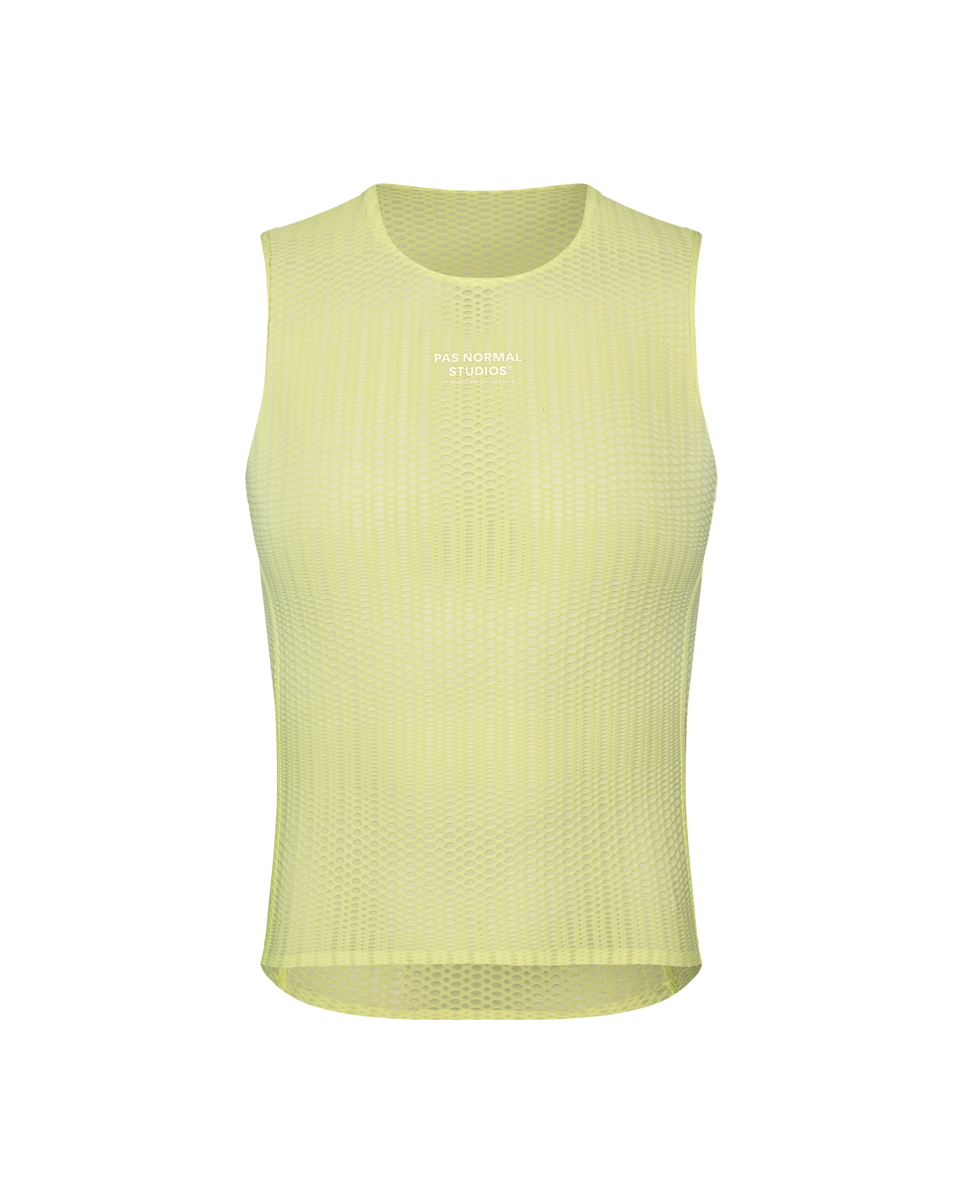 Green Mechanism Pro Sleeveless cycling baselayer, front flat lay with mesh construction