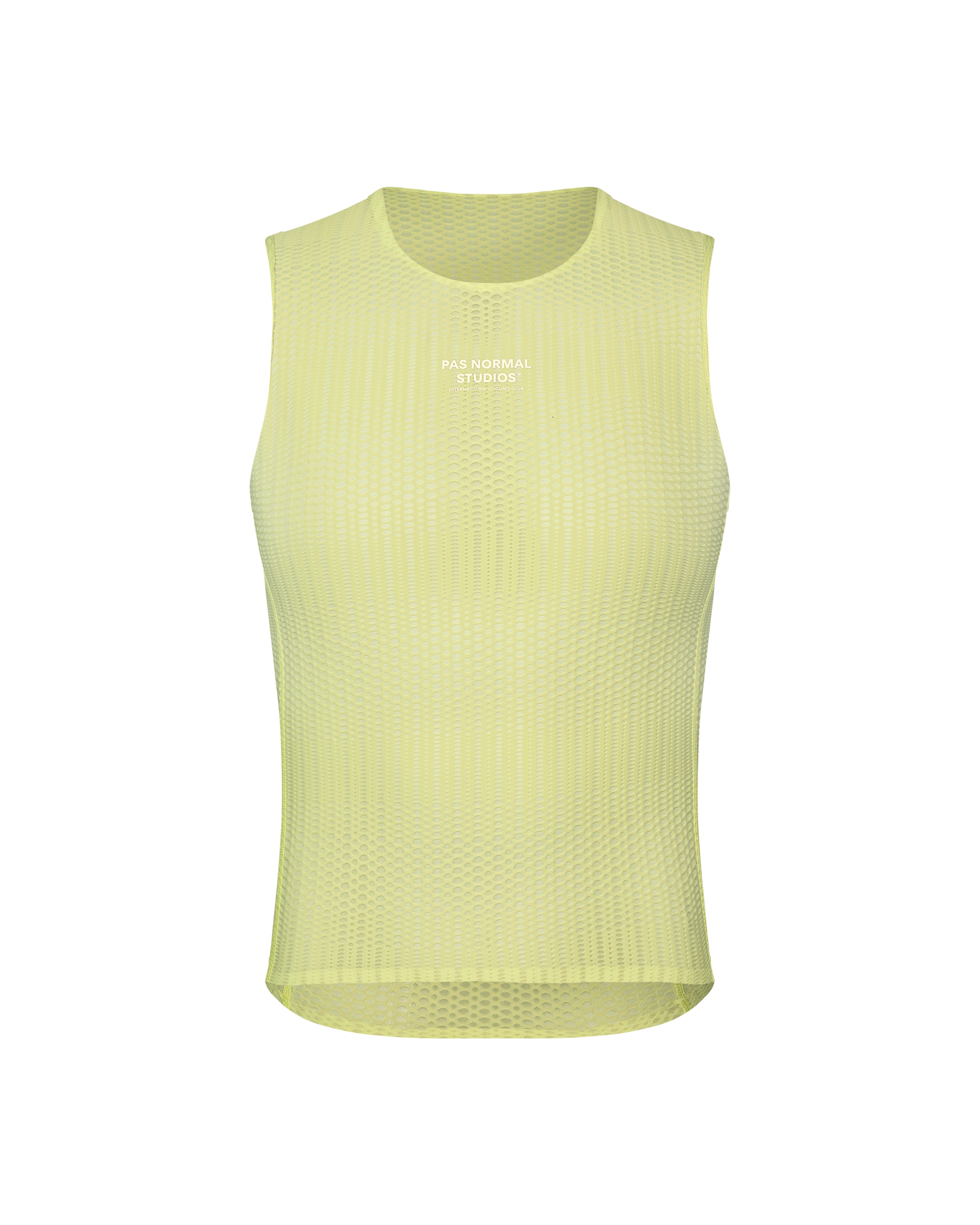Green Mechanism Pro Sleeveless cycling baselayer, front flat lay with mesh construction