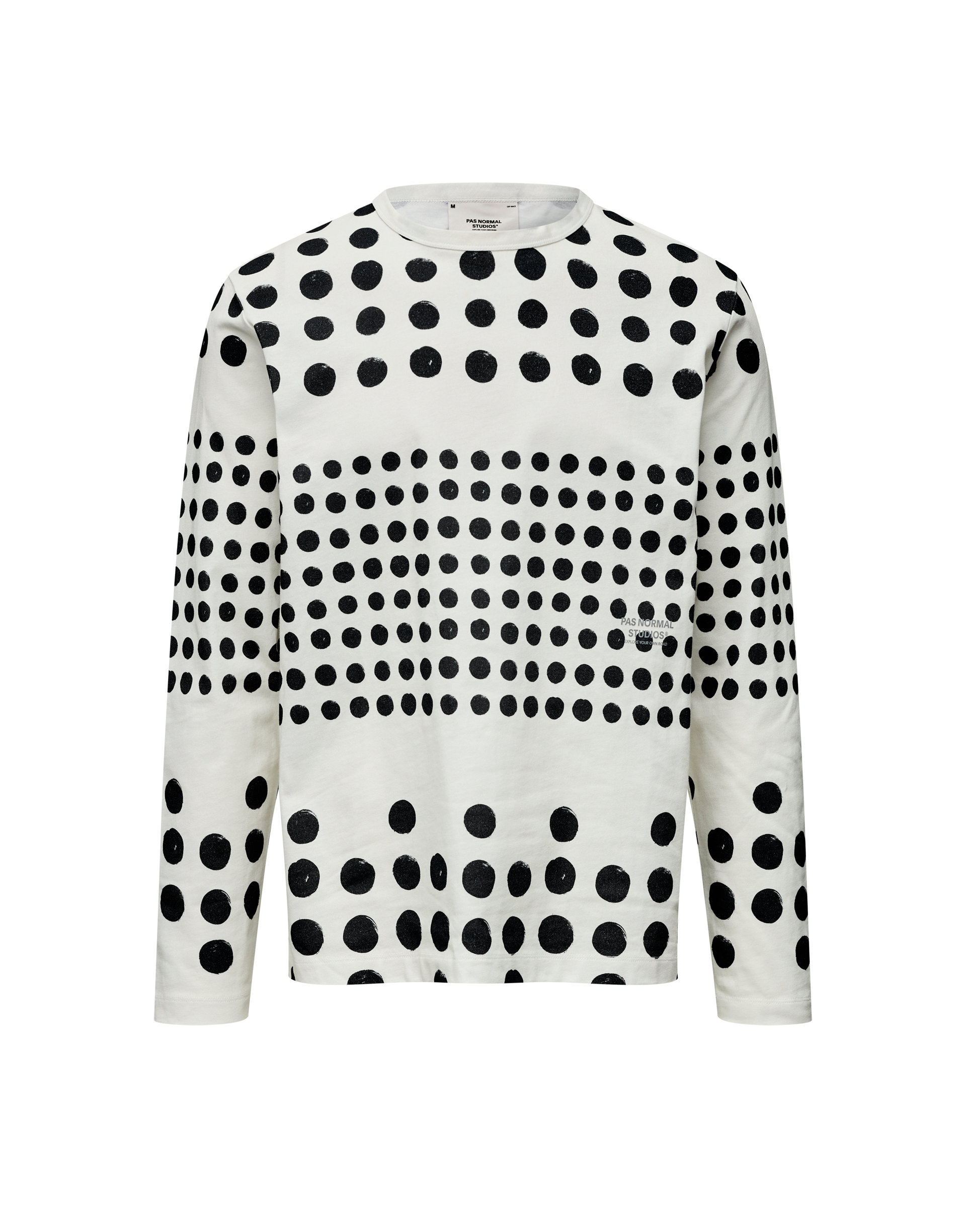 Off White Off-Race Graphic long sleeve t-shirt, front view with black polka dot print