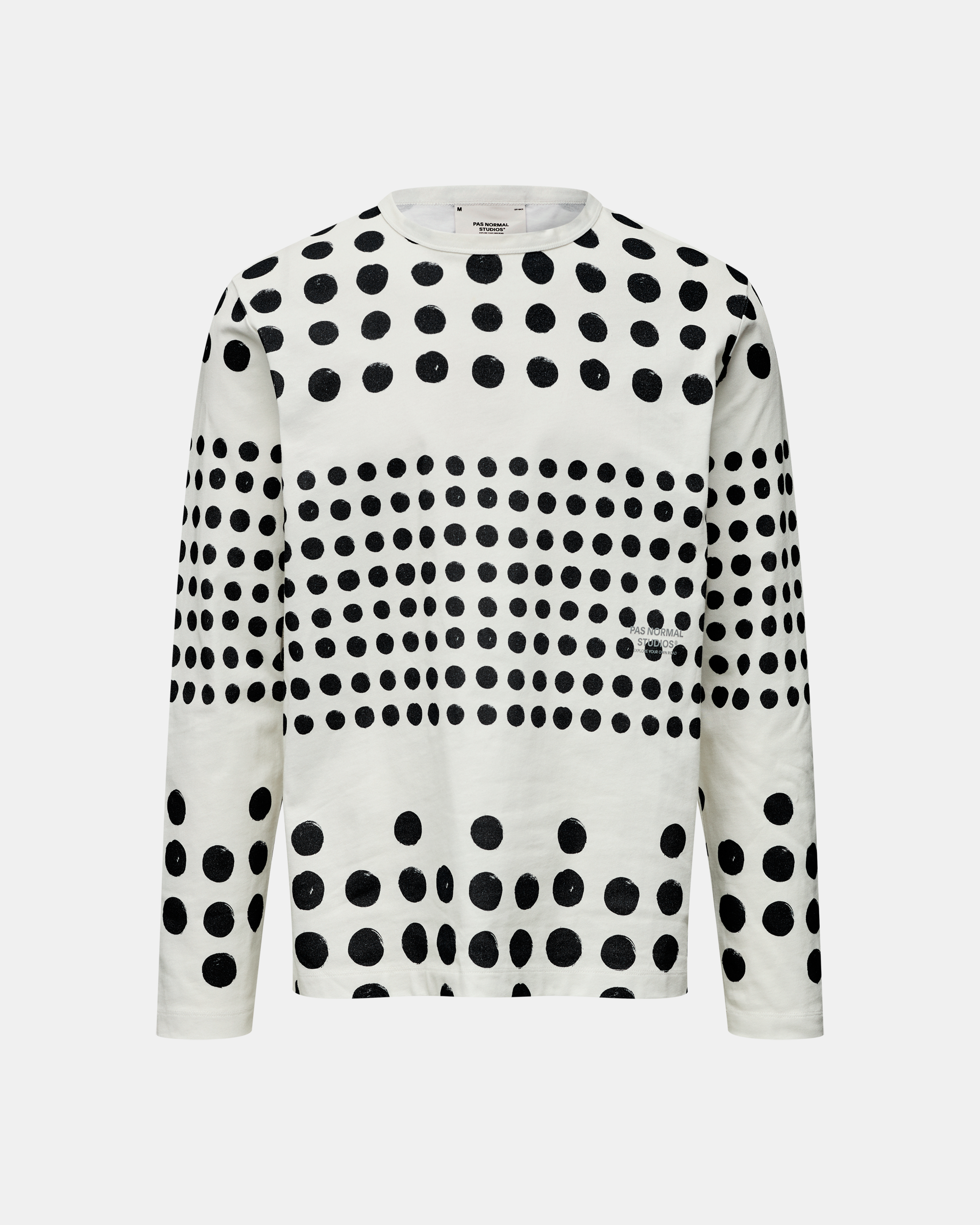 Off White Off-Race Graphic long sleeve t-shirt, front view with black polka dot print
