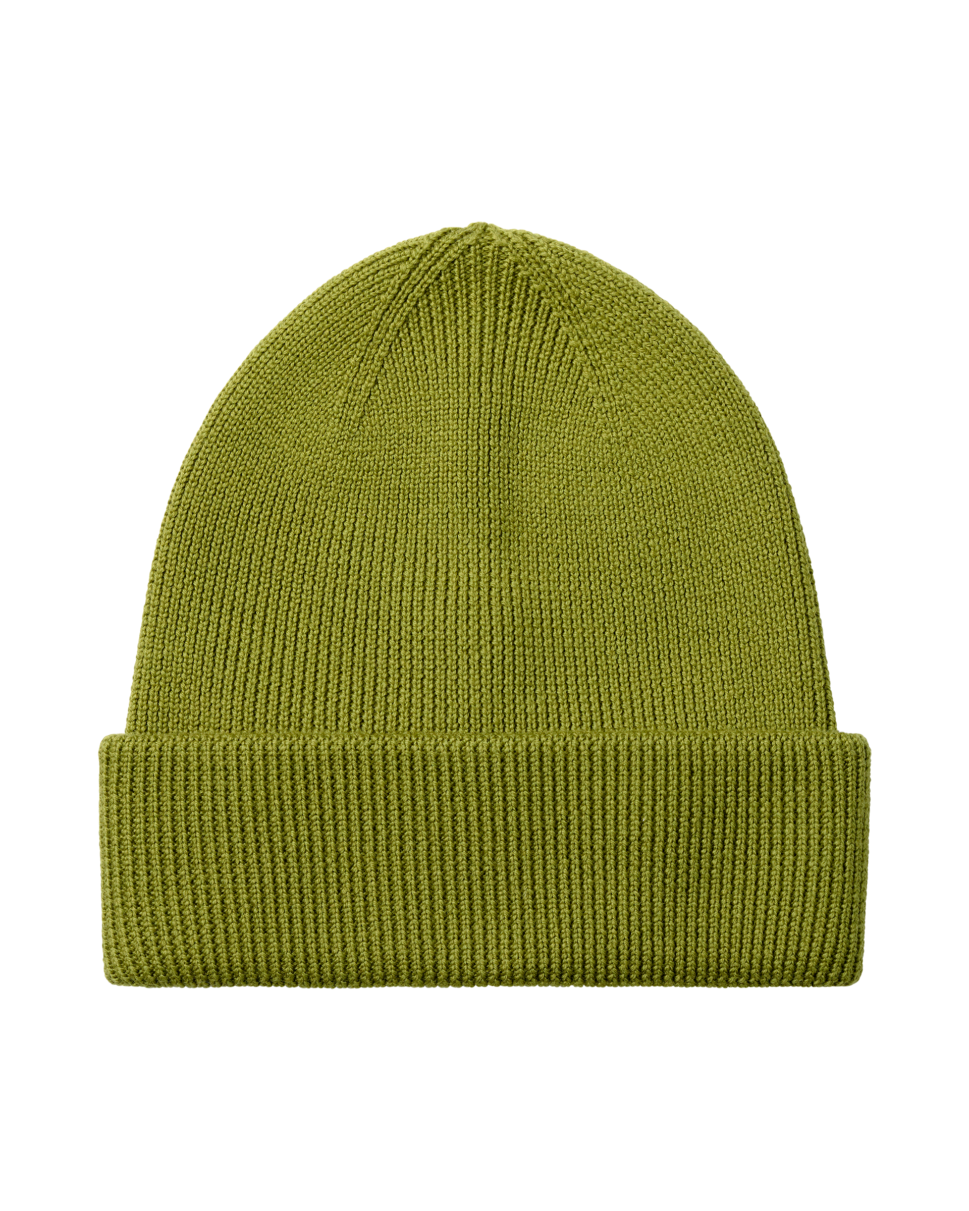 Dark Lime green Off-Race Wool Knit beanie, front flat lay with ribbed cuff