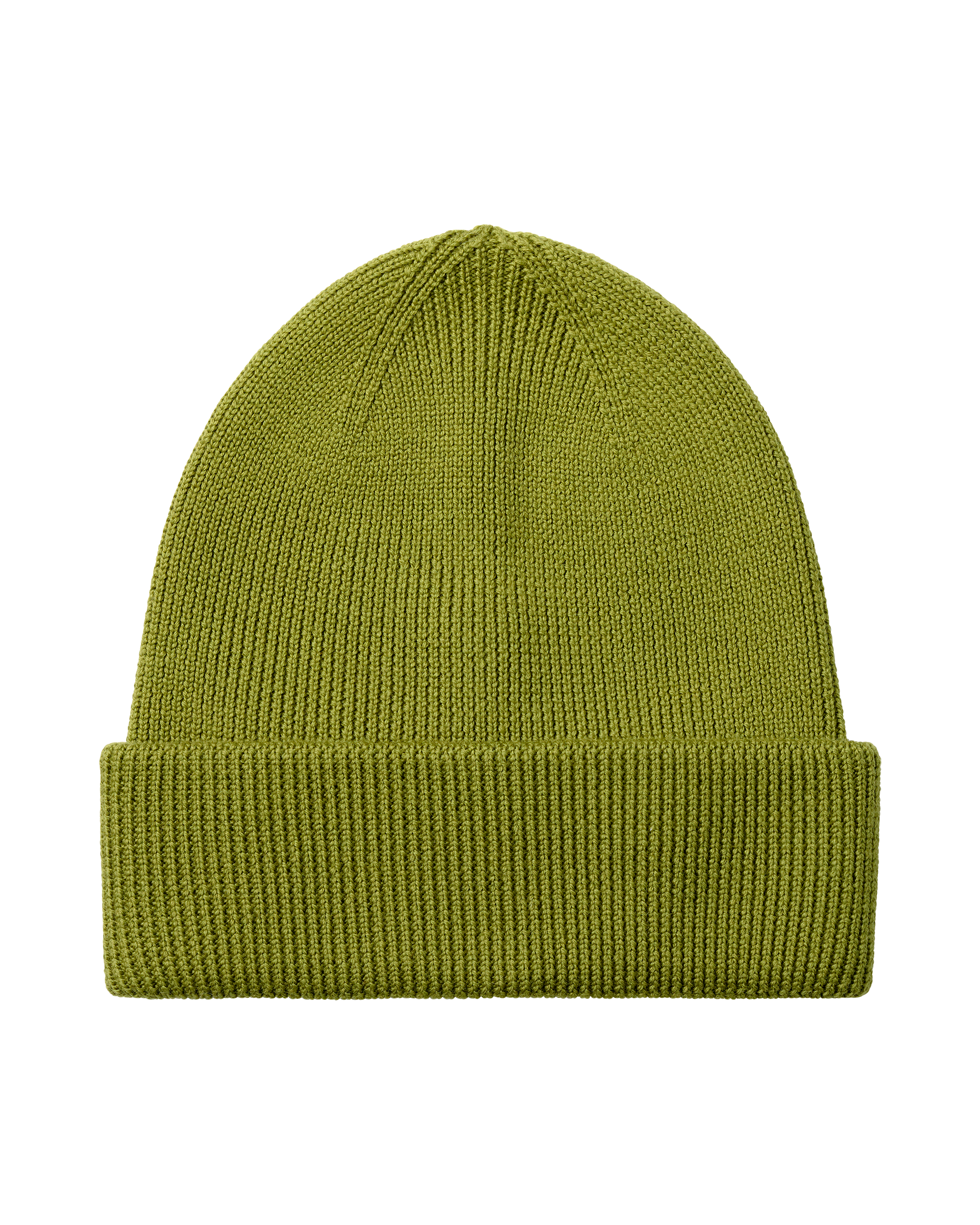 Dark Lime green Off-Race Wool Knit beanie, front flat lay with ribbed cuff
