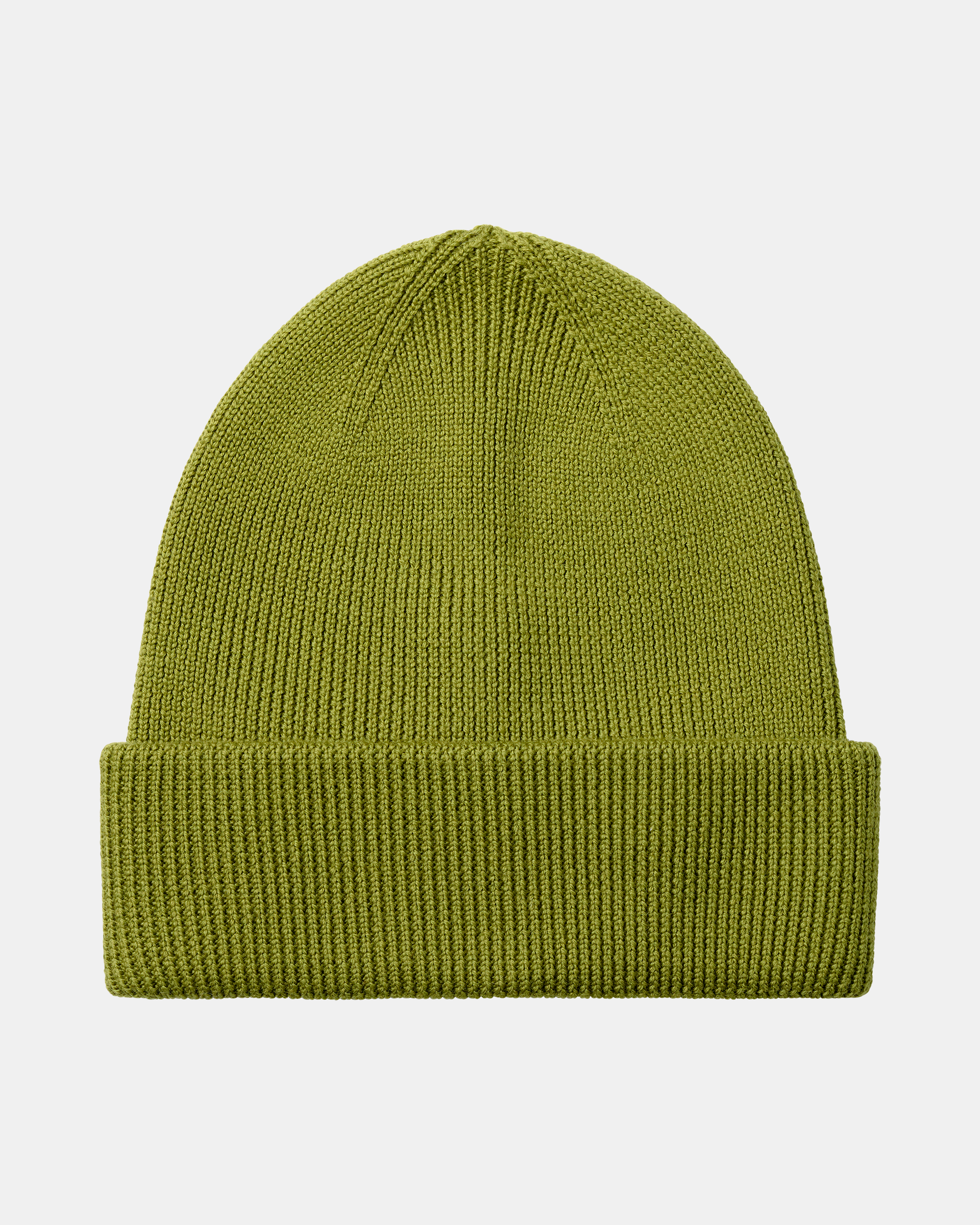 Dark Lime green Off-Race Wool Knit beanie, front flat lay with ribbed cuff
