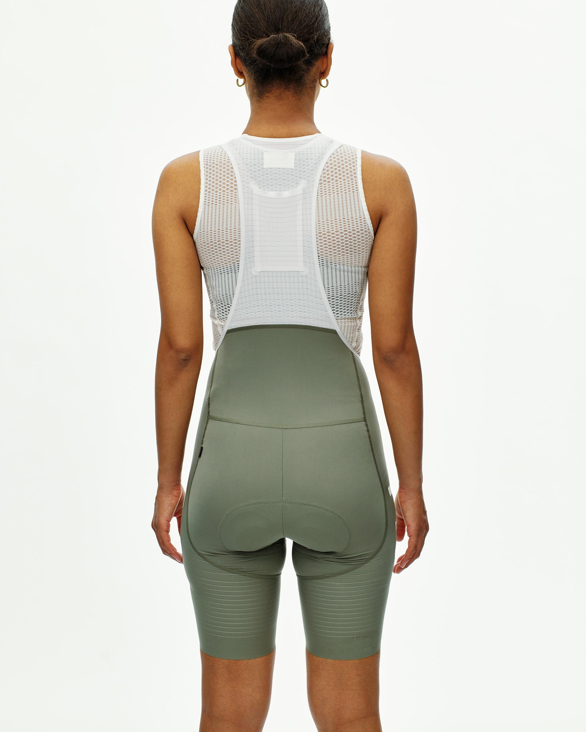 Grey PAS Mechanism Pro bibs, rear view on model with white mesh base layer