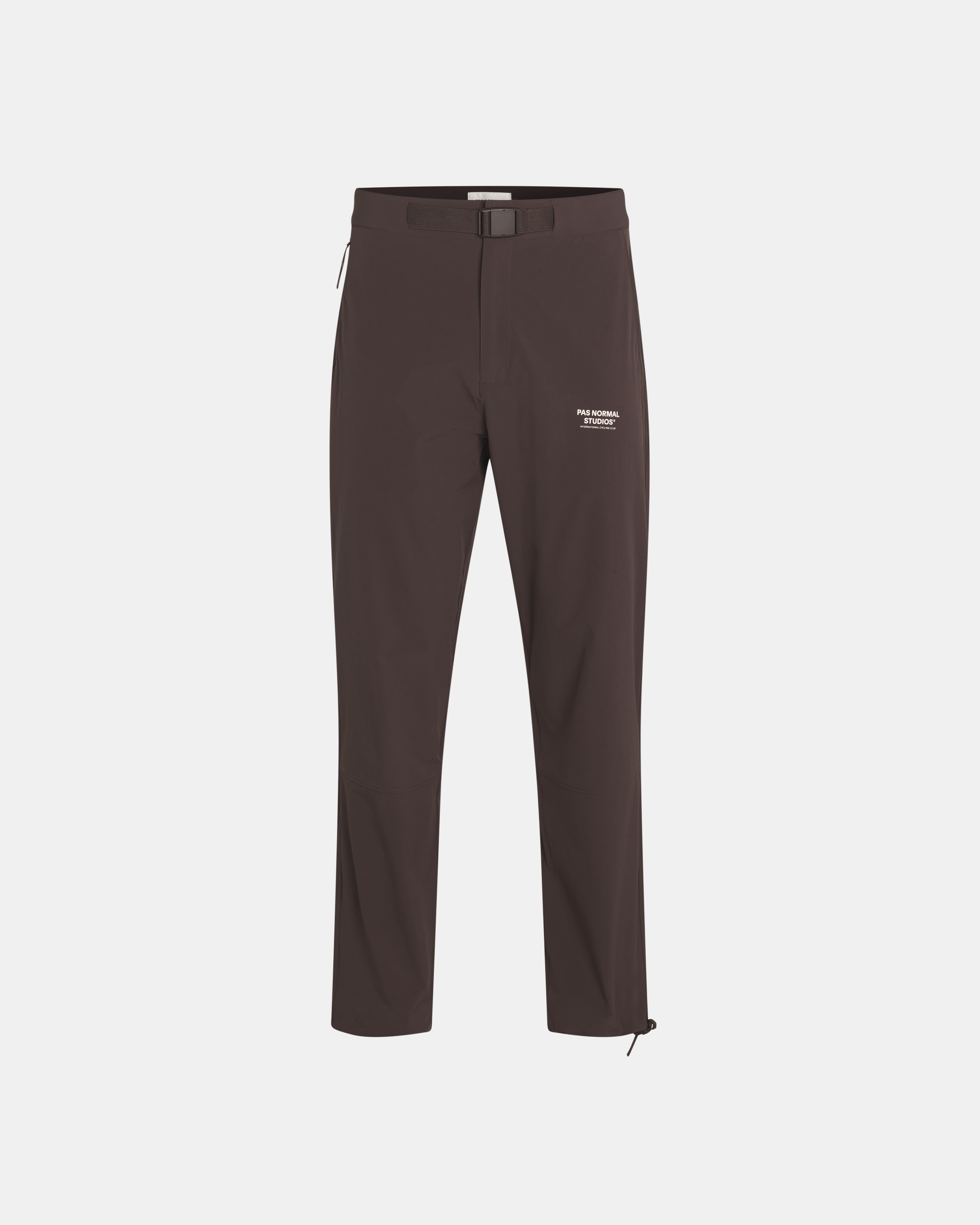 Brown Off-Race pants, front flat lay with belt and white logo print