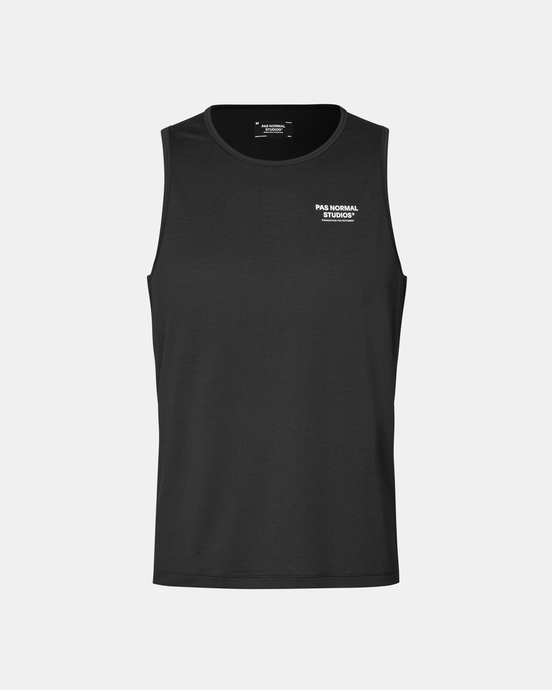 Black Balance singlet, front view with white chest logo