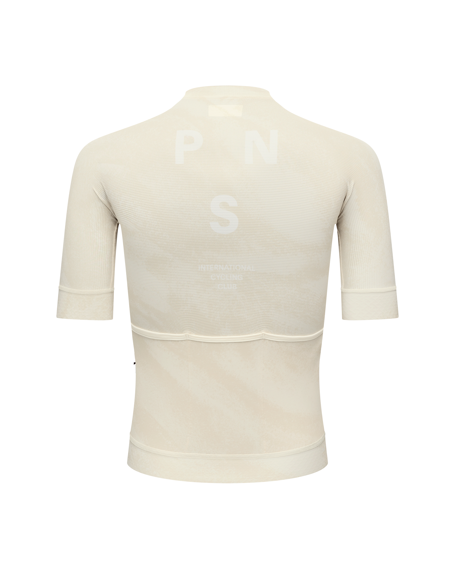 Off White Mechanism cycling jersey, rear view with ribbed texture and white S logo