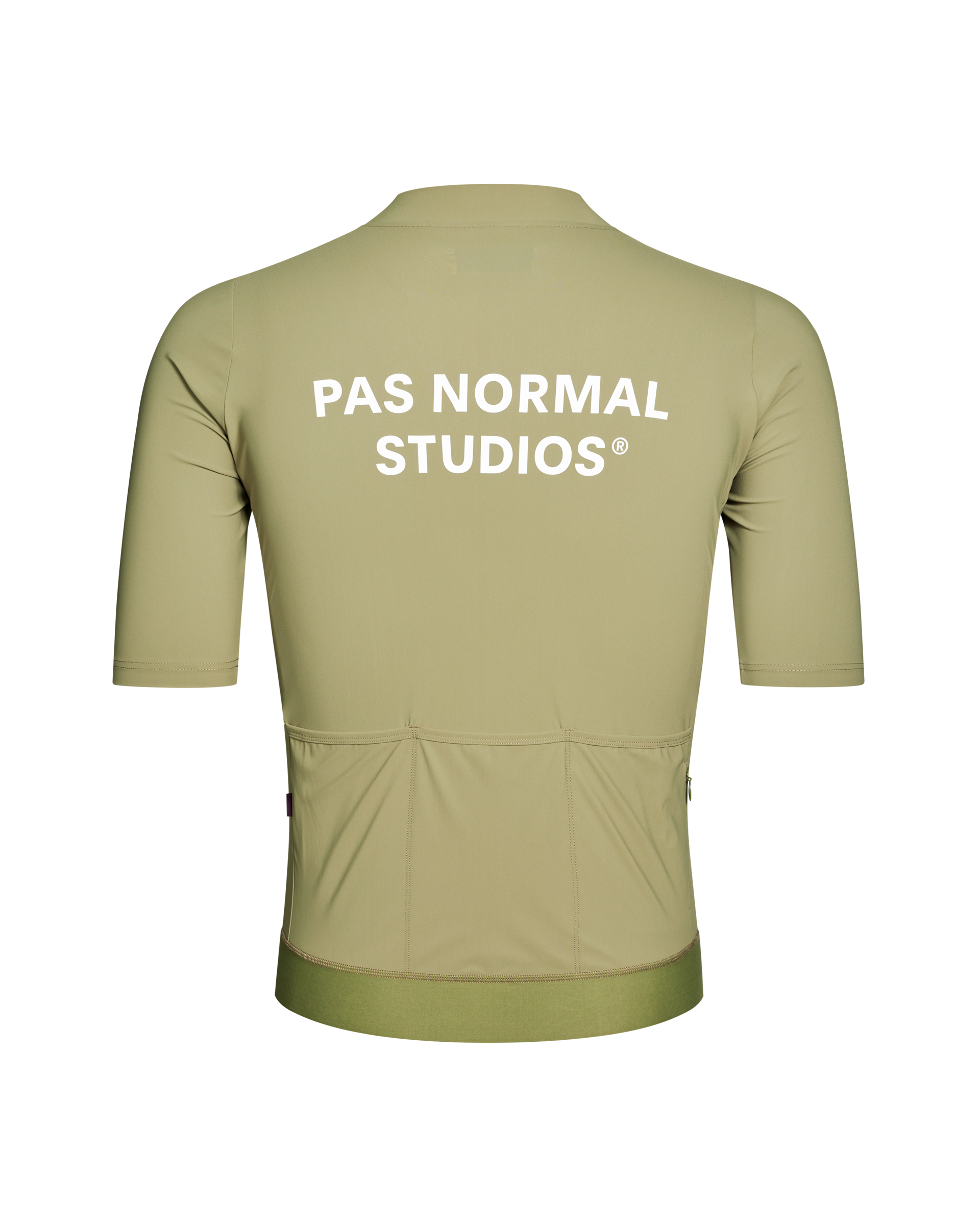 Light Olive Essential cycling jersey, rear view with white back print