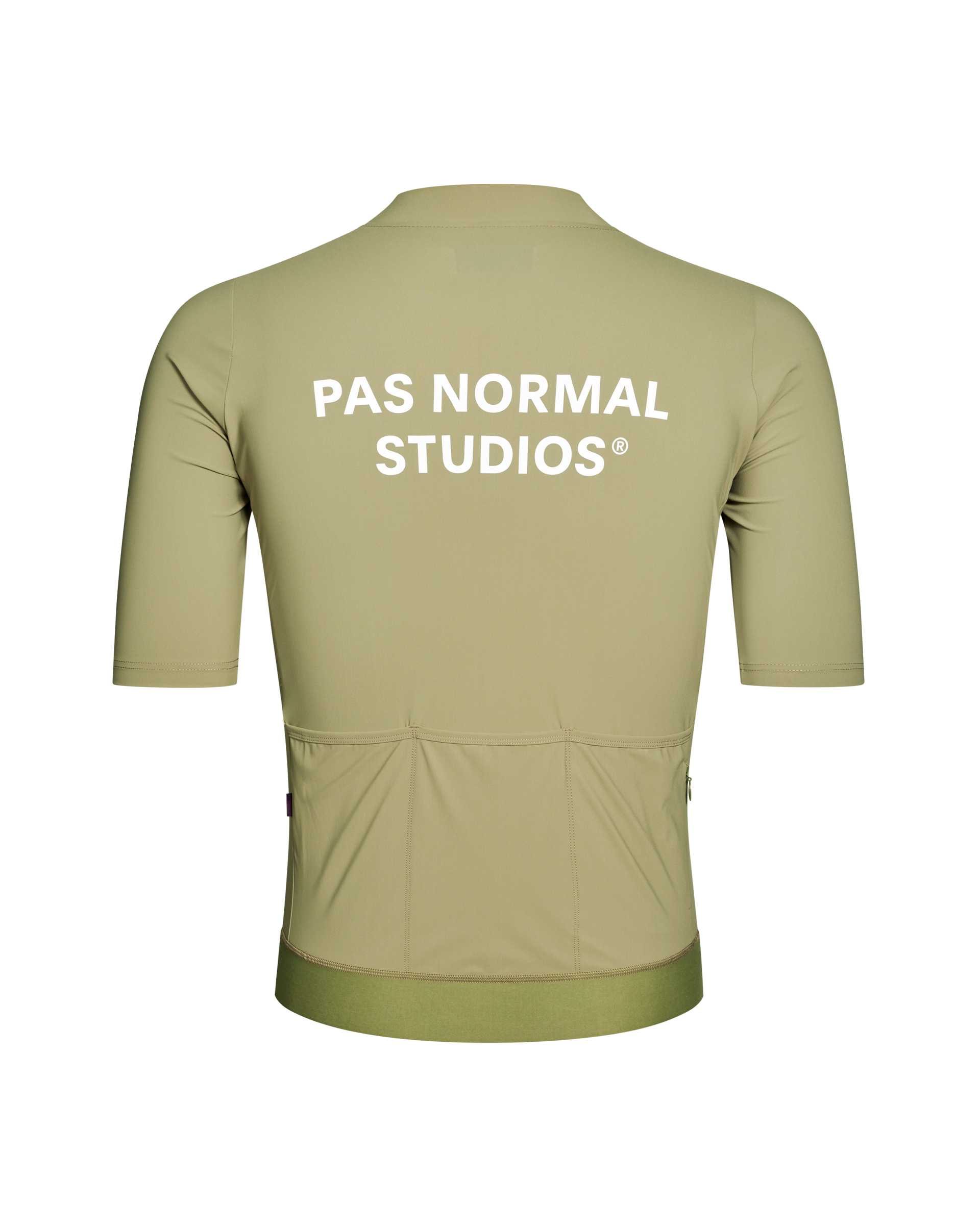 Light Olive Essential cycling jersey, rear view with white back print