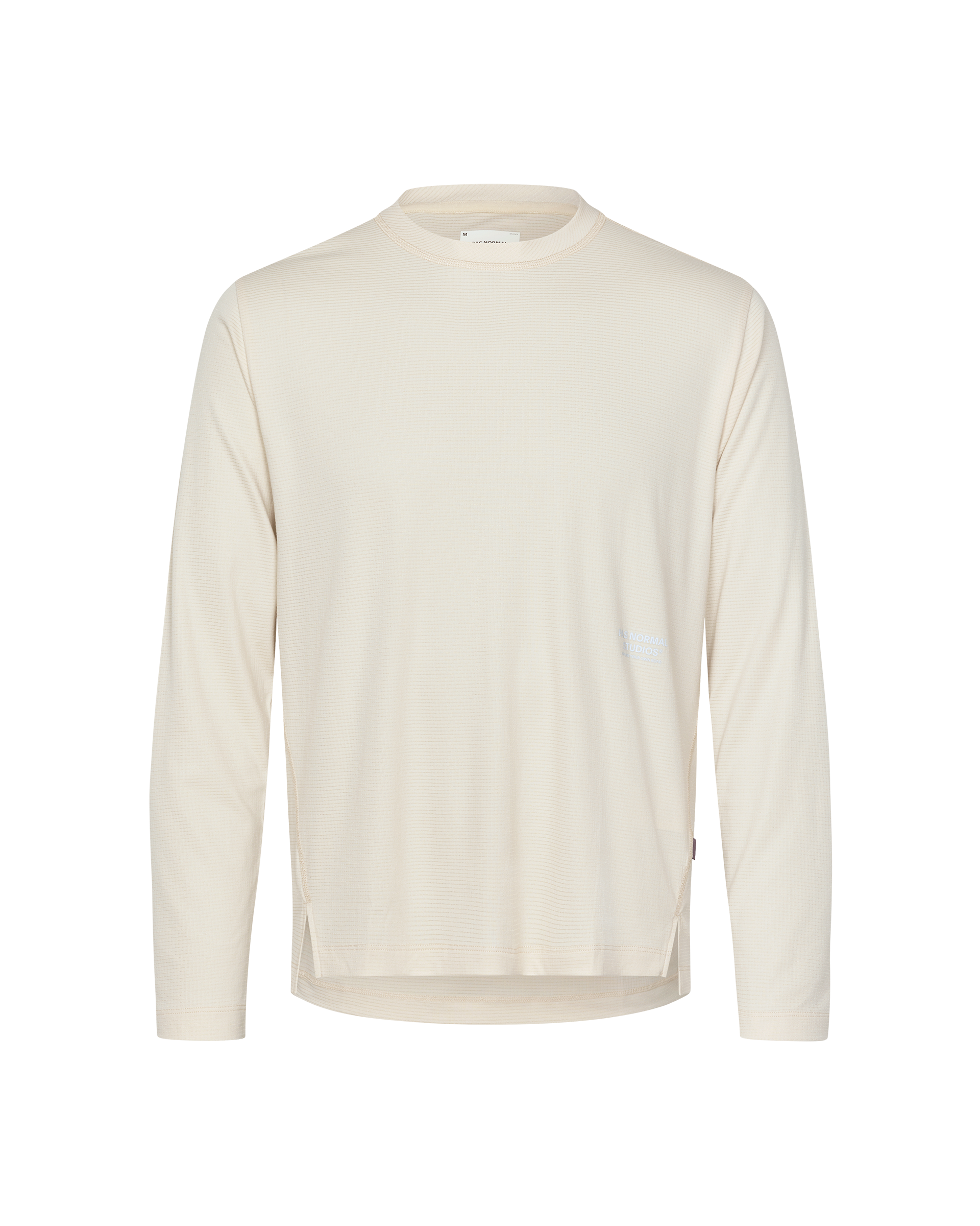 Sand Balance Long Sleeve T-Shirt, front flat lay with ribbed texture and small side logo patch
