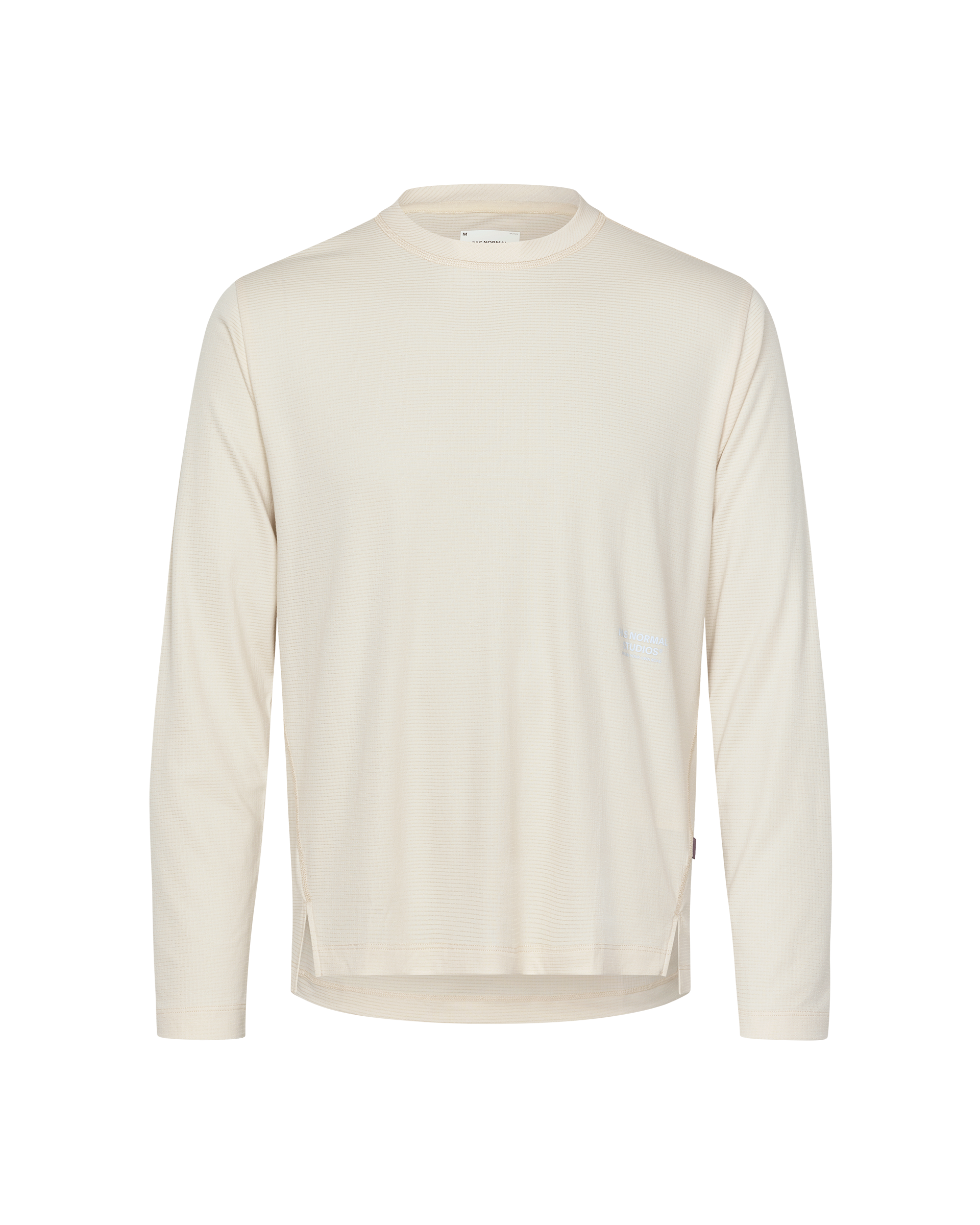 Sand Balance Long Sleeve T-Shirt, front flat lay with ribbed texture and small side logo patch
