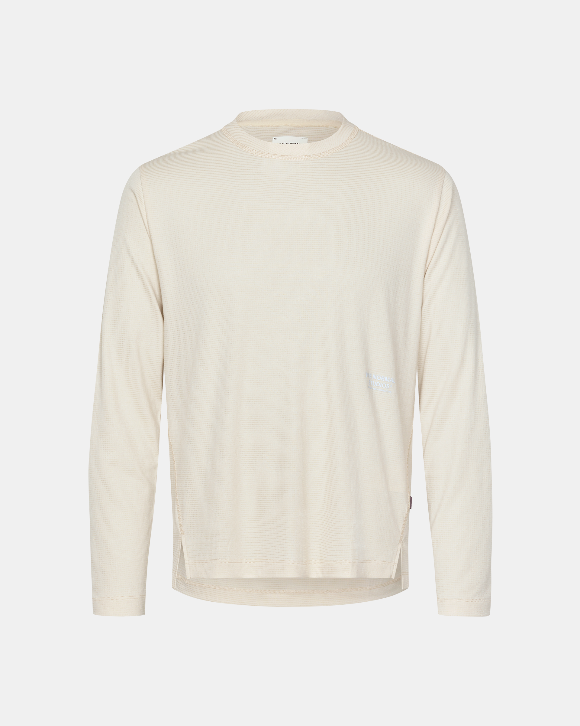 Sand Balance Long Sleeve T-Shirt, front flat lay with ribbed texture and small side logo patch