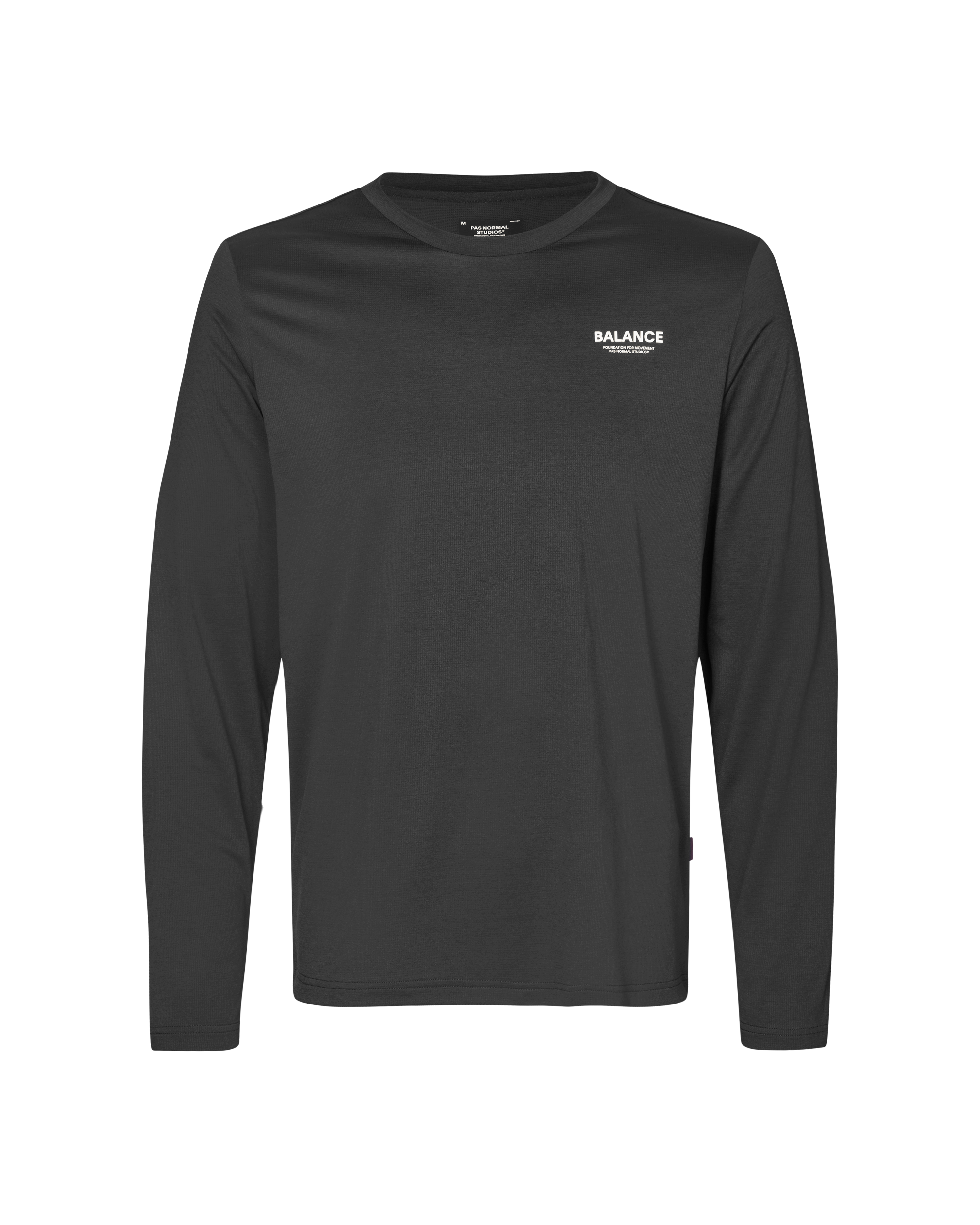 Black Balance long sleeve t-shirt, front view with white chest logo
