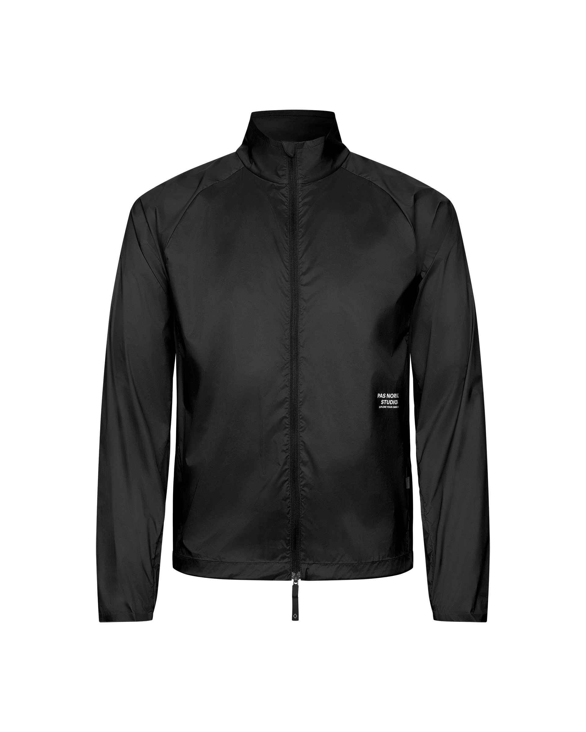 Black Balance Windproof jacket, front flat lay with full zip and white label print