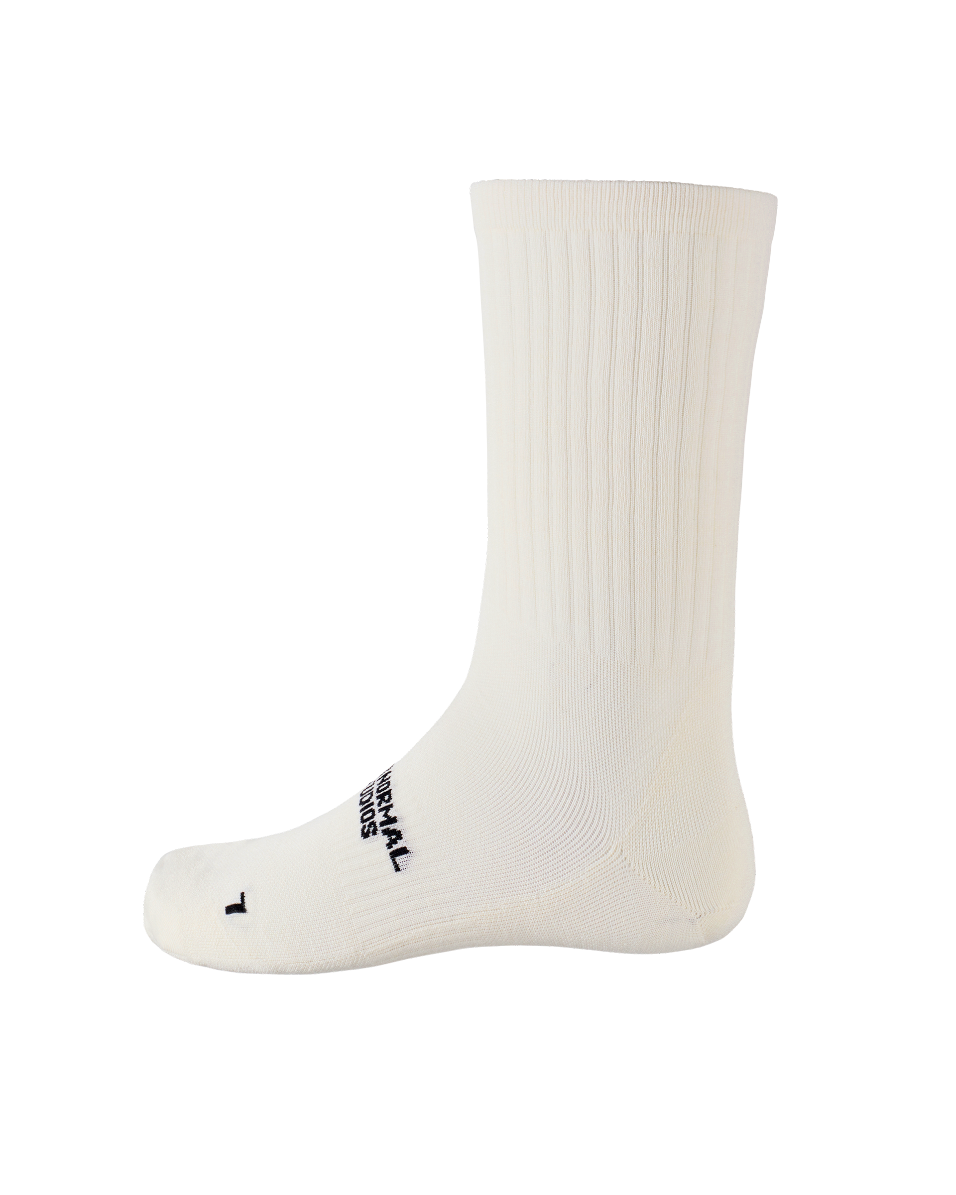 Off White Off-Race cycling socks, side view with ribbed cuff and black logo print