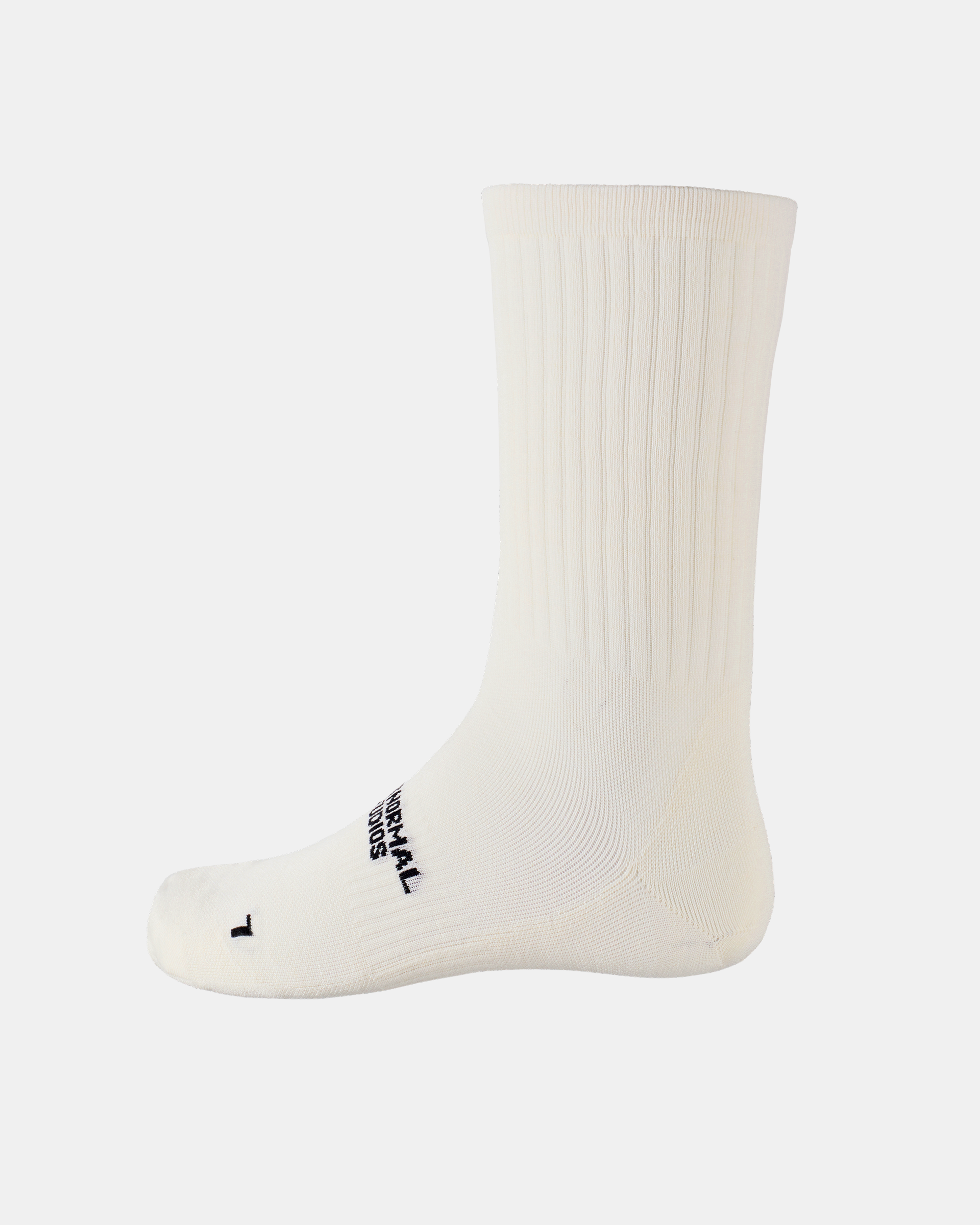 Off White Off-Race cycling socks, side view with ribbed cuff and black logo print